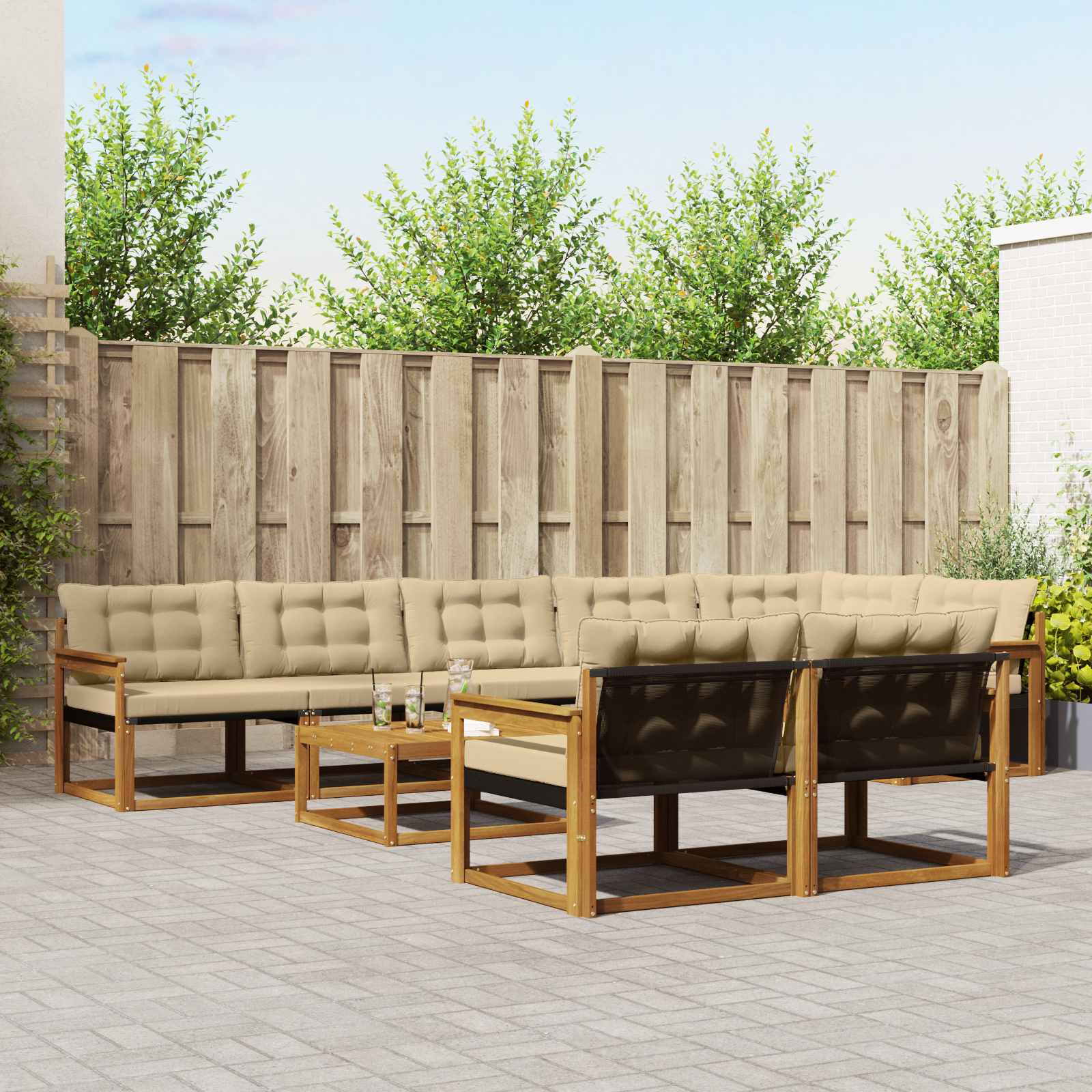 vidaXL Buiten bankenset met kussen 9 pcs Natuurlijk en Crème