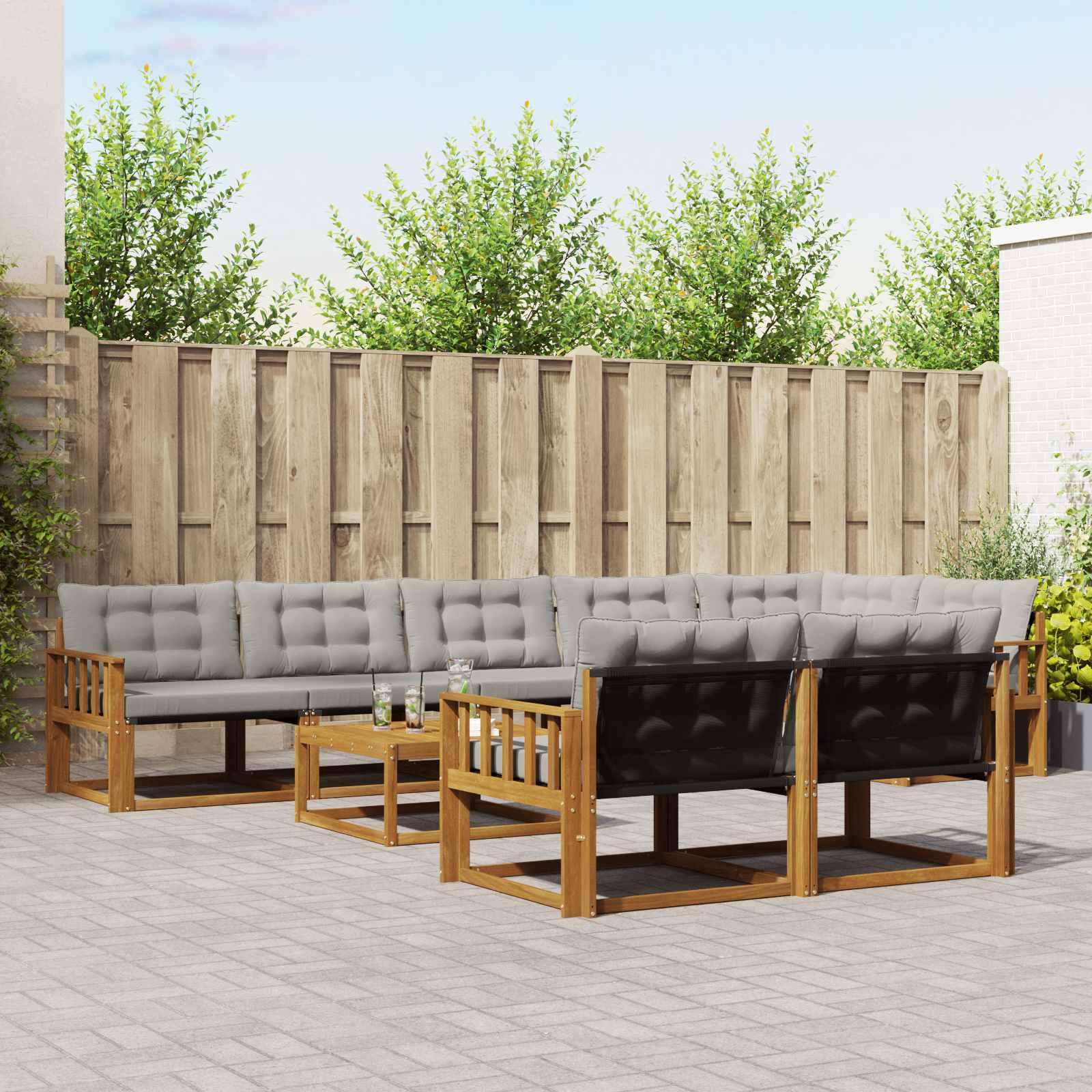vidaXL Buiten bankenset met kussen 9 pcs Natuurlijk en Crème