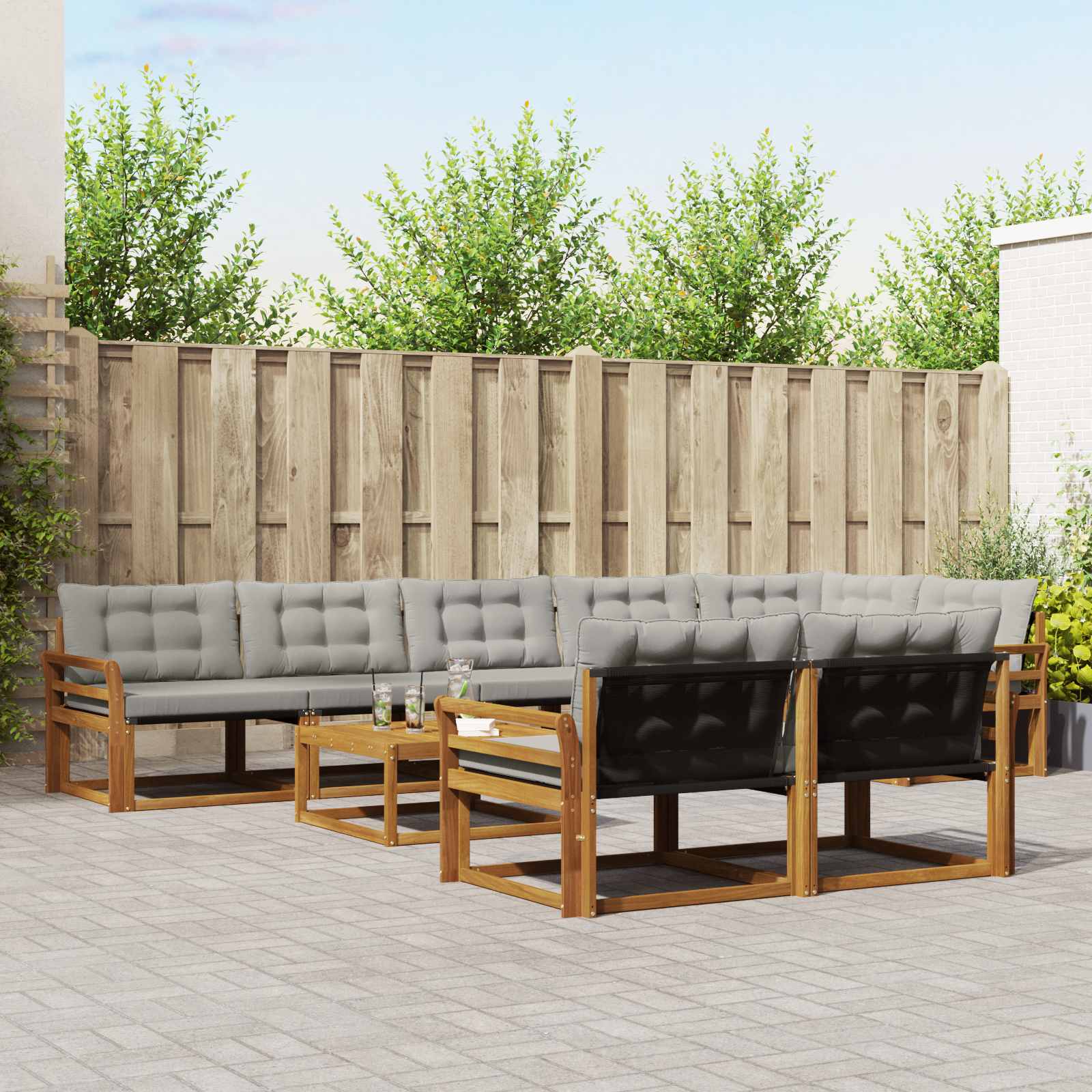 vidaXL Buiten bankenset met kussen 9 pcs Natuurlijk en Crème