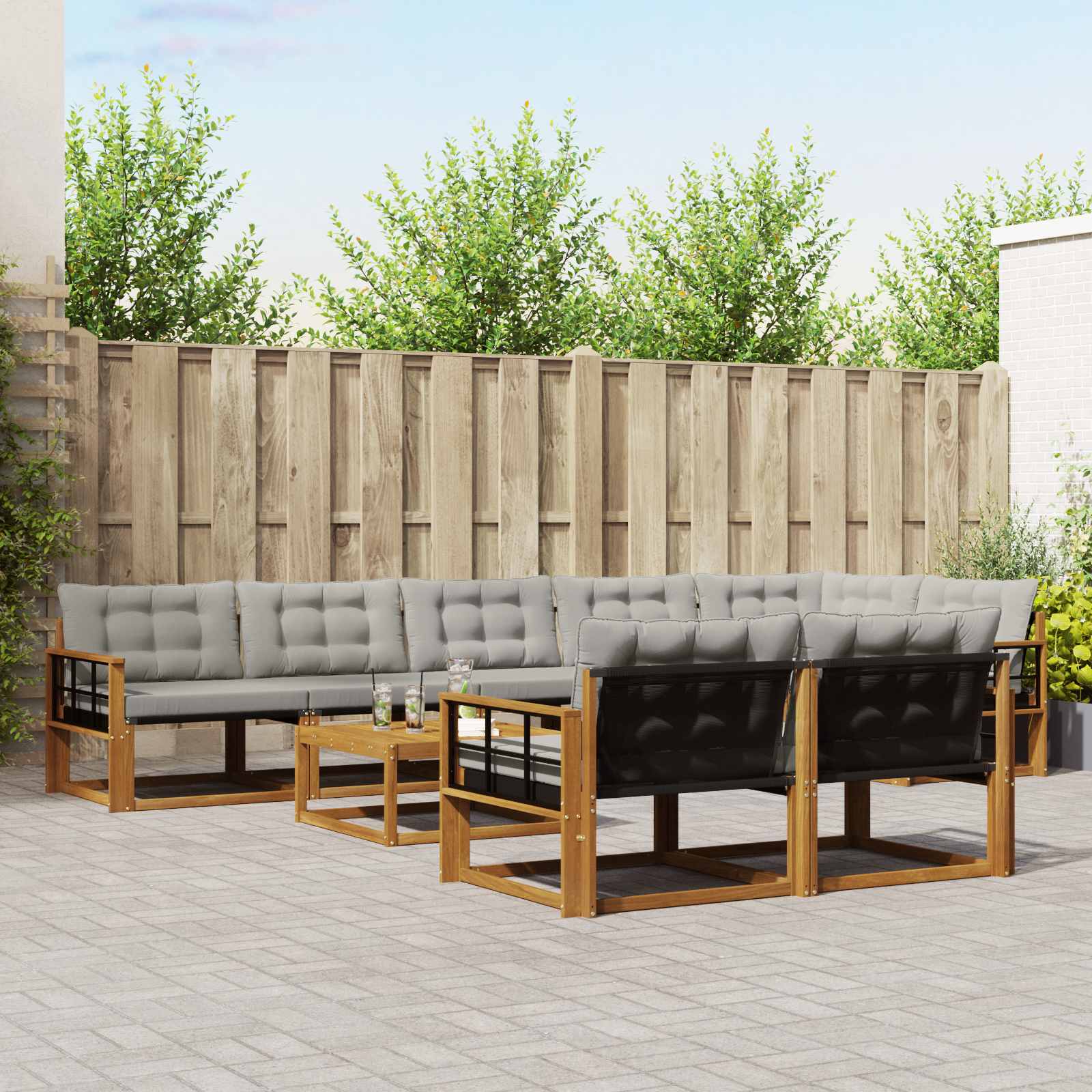 vidaXL Buiten bankenset met kussen 9 pcs Natuurlijk en Crème