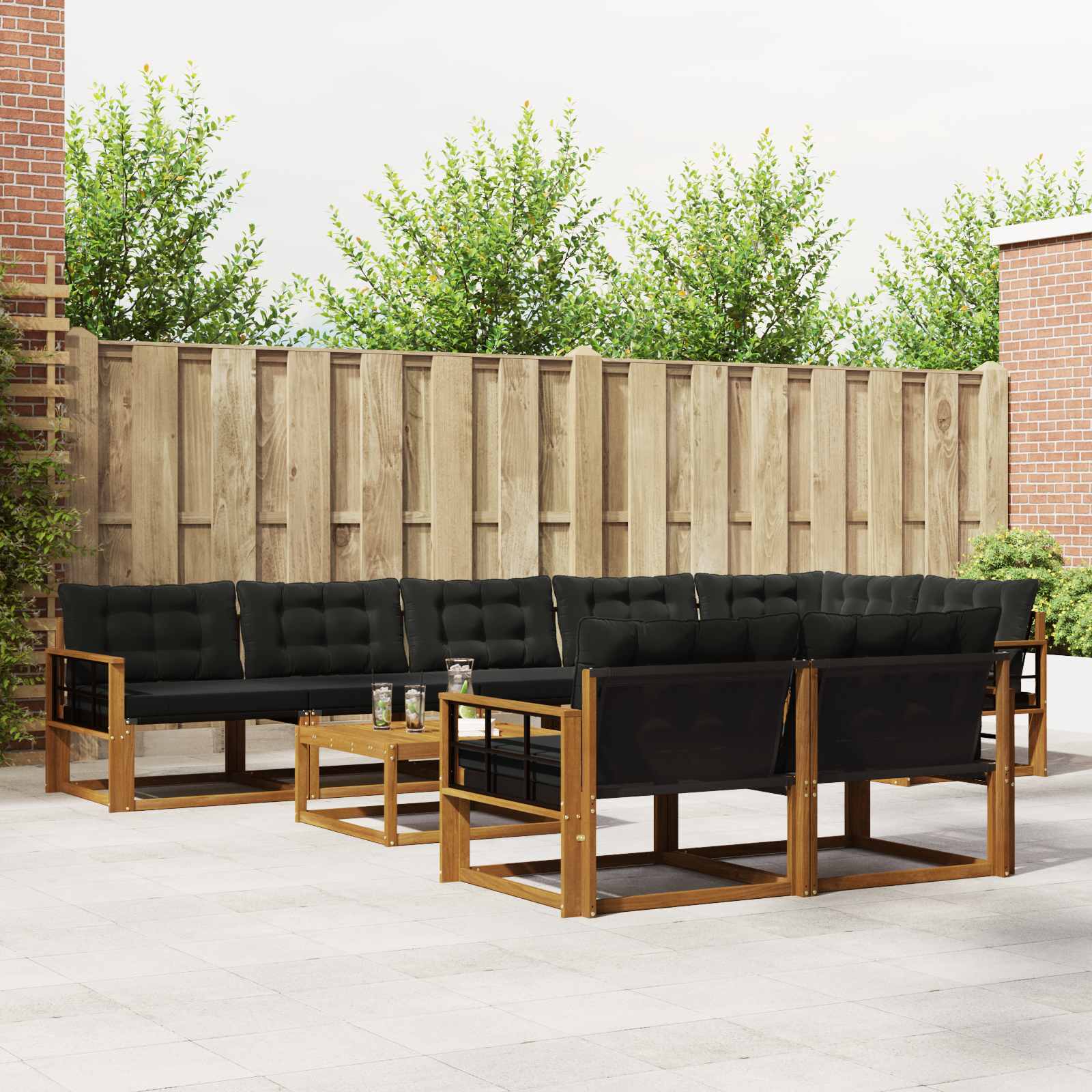 vidaXL Buiten bankenset met kussen 9 pcs Natuurlijk en Crème