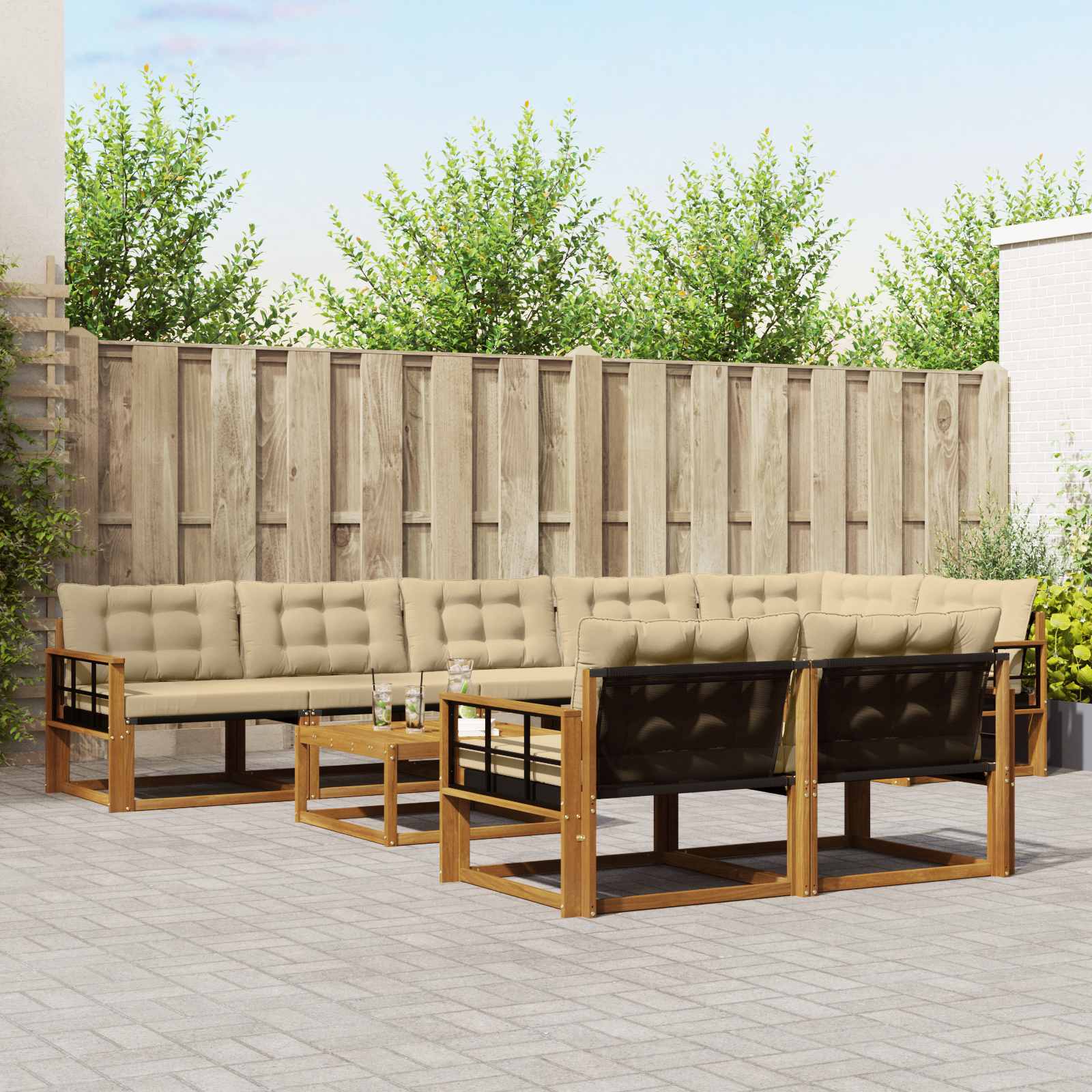 vidaXL Buiten bankenset met kussen 9 pcs Natuurlijk en Crème