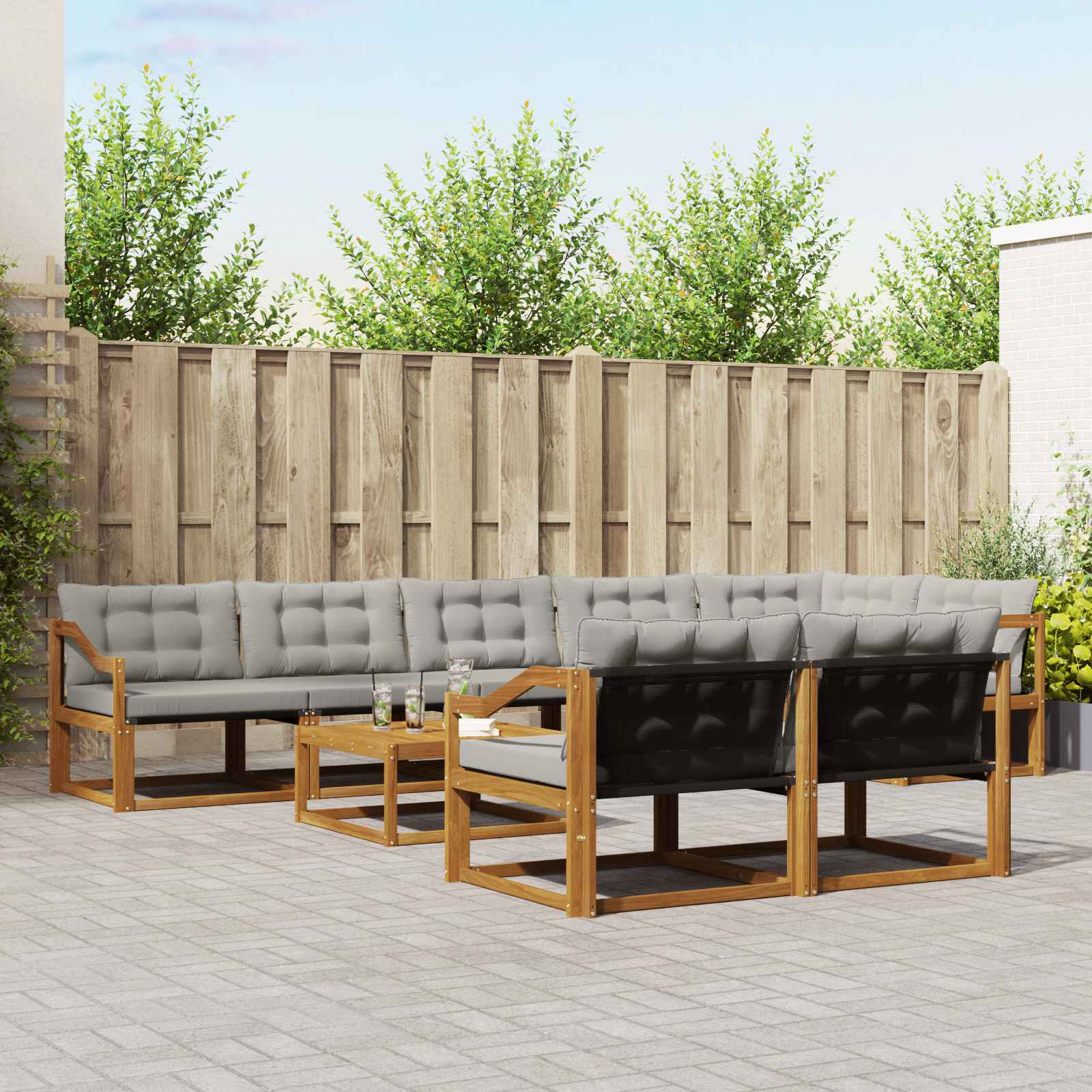 vidaXL Buiten bankenset met kussen 9 pcs Natuurlijk en Crème