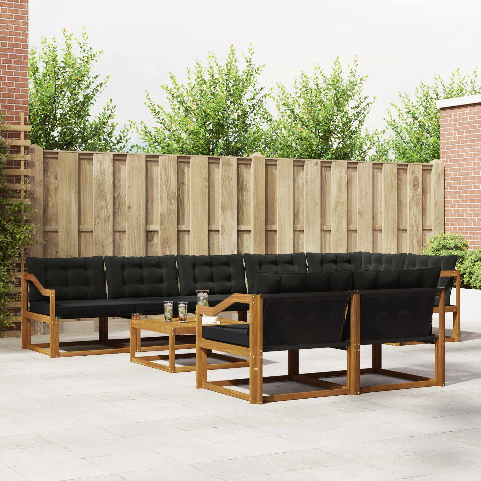 vidaXL Buiten bankenset met kussen 9 pcs Natuurlijk en Crème