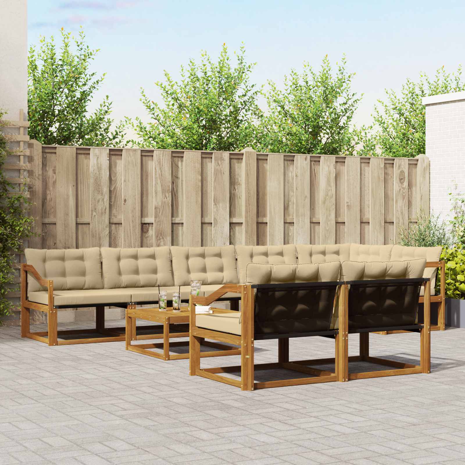 vidaXL Buiten bankenset met kussen 9 pcs Natuurlijk en Crème