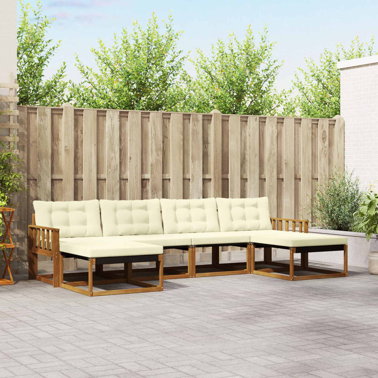 vidaXL Buiten bankenset met kussen 6 pcs Natuurlijk en Crème