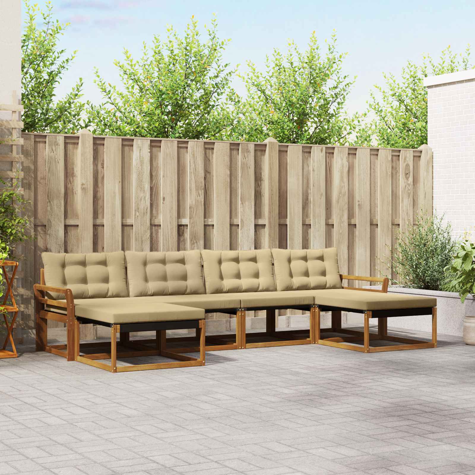 vidaXL Buiten bankenset met kussen 6 pcs Natuurlijk en Crème