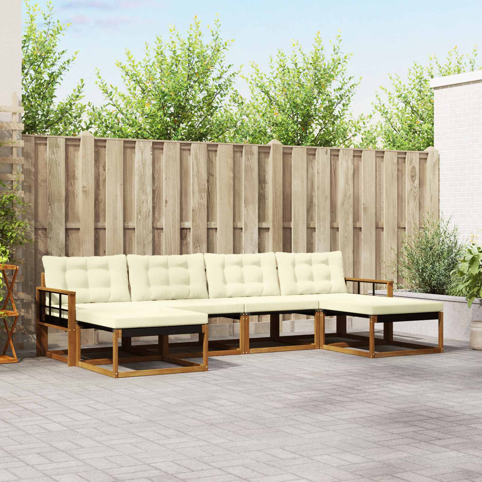 vidaXL Buiten bankenset met kussen 6 pcs Natuurlijk en Crème