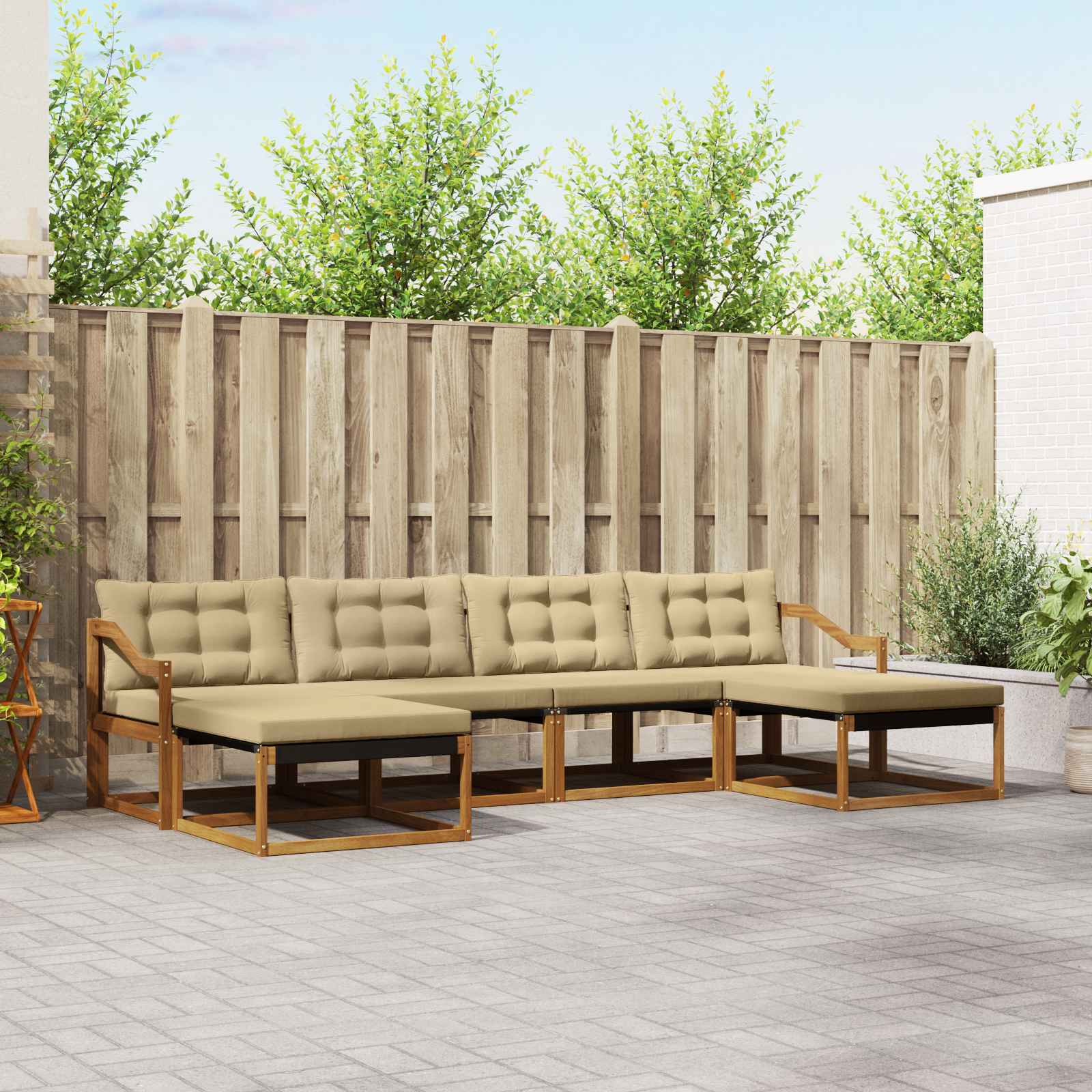 vidaXL Buiten bankenset met kussen 6 pcs Natuurlijk en Crème