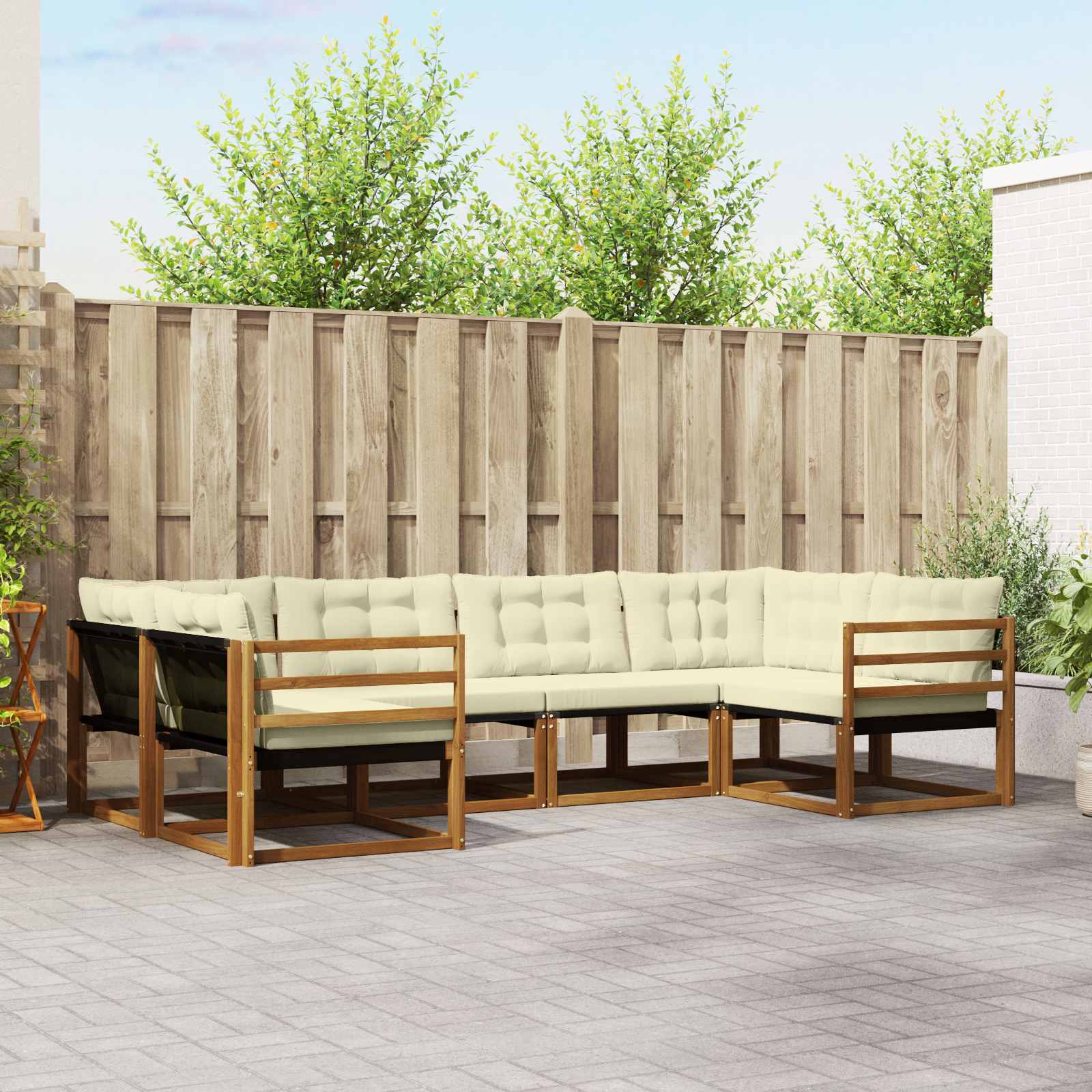vidaXL Buiten bankenset met kussen 6 pcs Natuurlijk en Crème