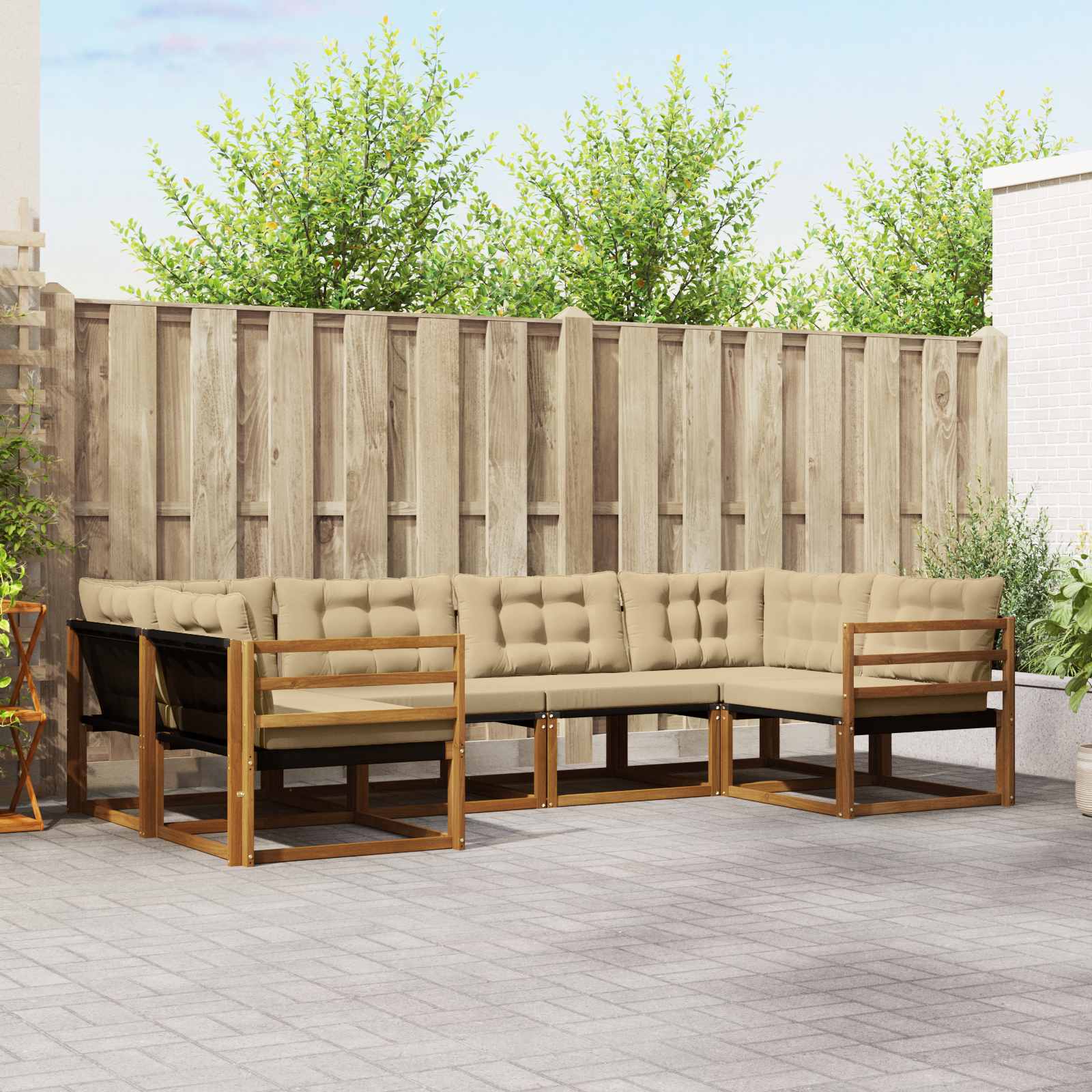 vidaXL Buiten bankenset met kussen 6 pcs Natuurlijk en Crème