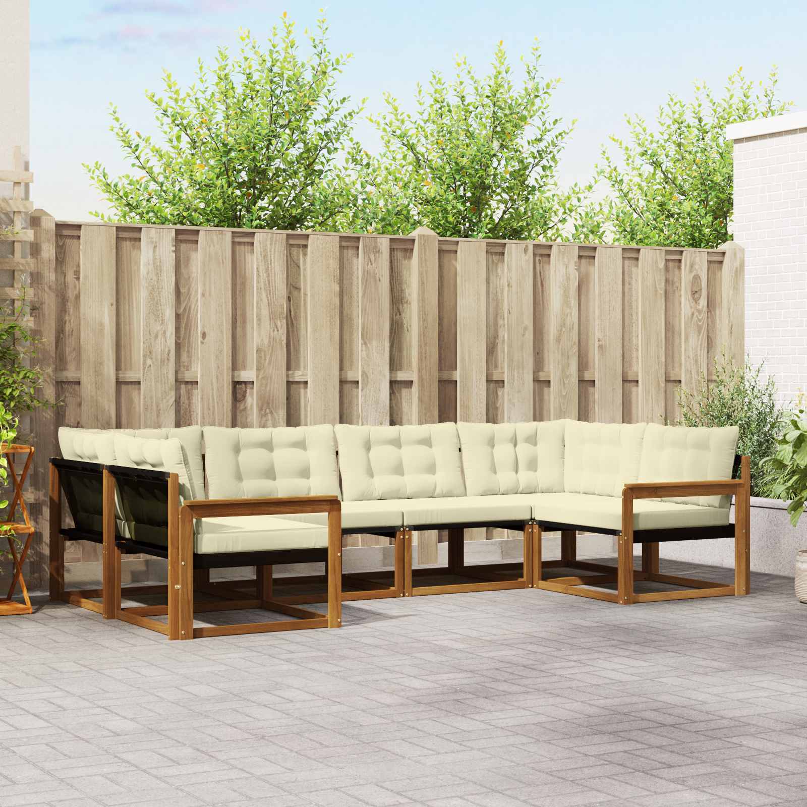 vidaXL Buiten bankenset met kussen 6 pcs Natuurlijk en Crème