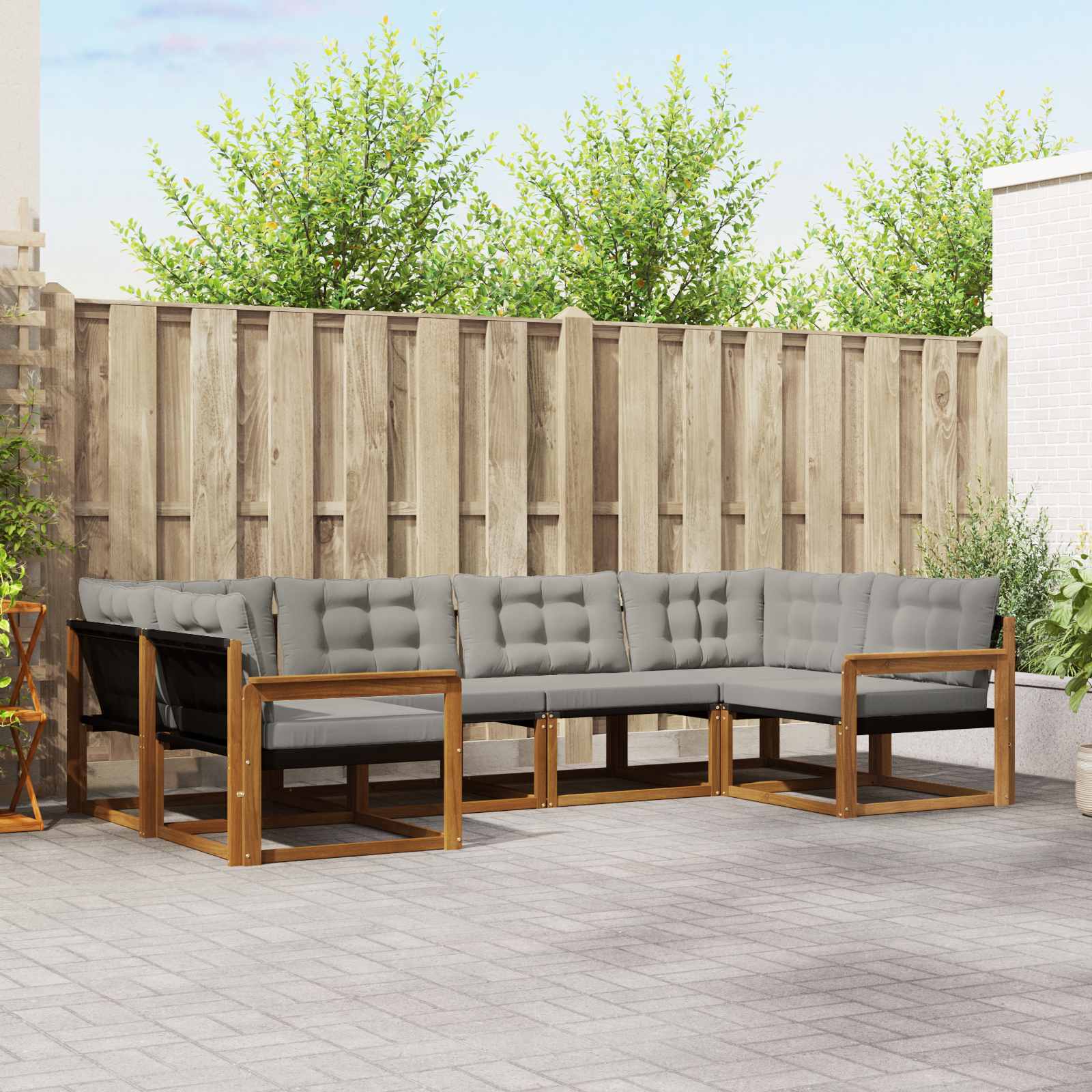 vidaXL Buiten bankenset met kussen 6 pcs Natuurlijk en Crème