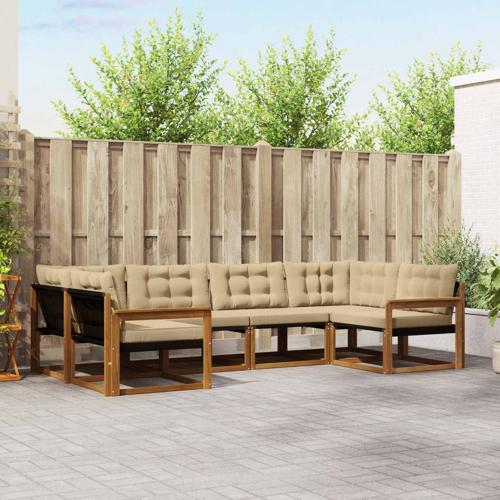 vidaXL Buiten bankenset met kussen 6 pcs Natuurlijk en Crème