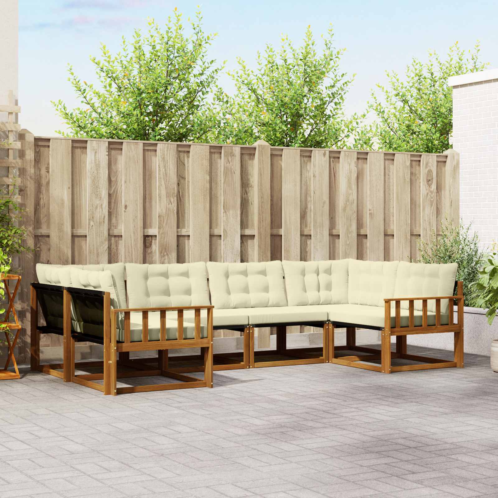 vidaXL Buiten bankenset met kussen 6 pcs Natuurlijk en Crème