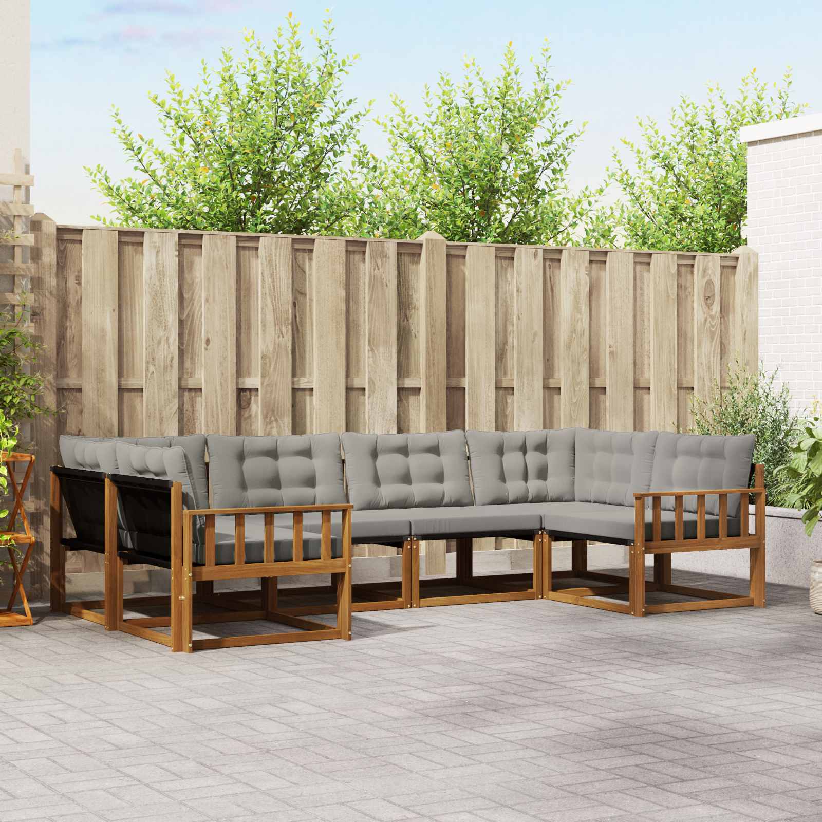 vidaXL Buiten bankenset met kussen 6 pcs Natuurlijk en Crème