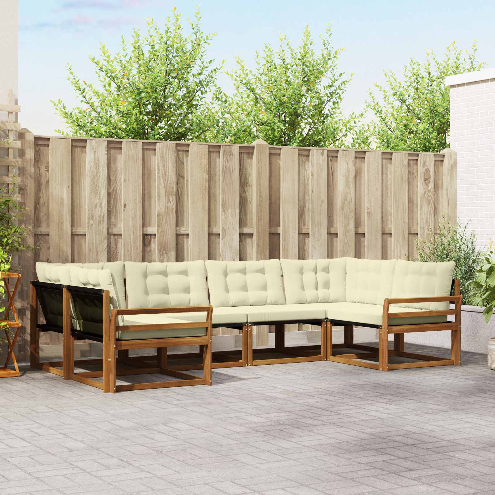 vidaXL Buiten bankenset met kussen 6 pcs Natuurlijk en Crème