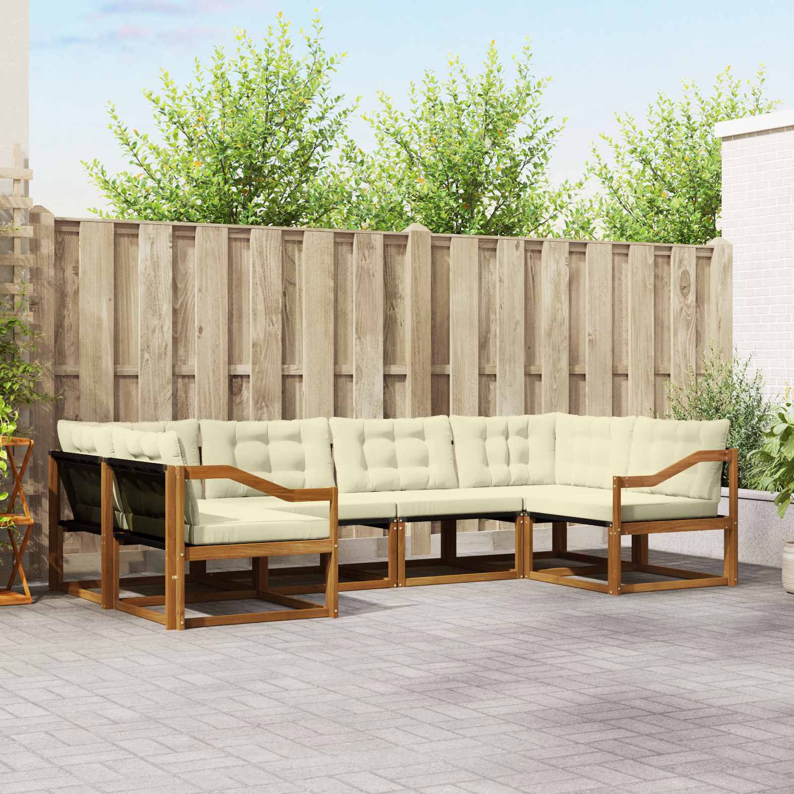 vidaXL Buiten bankenset met kussen 6 pcs Natuurlijk en Crème