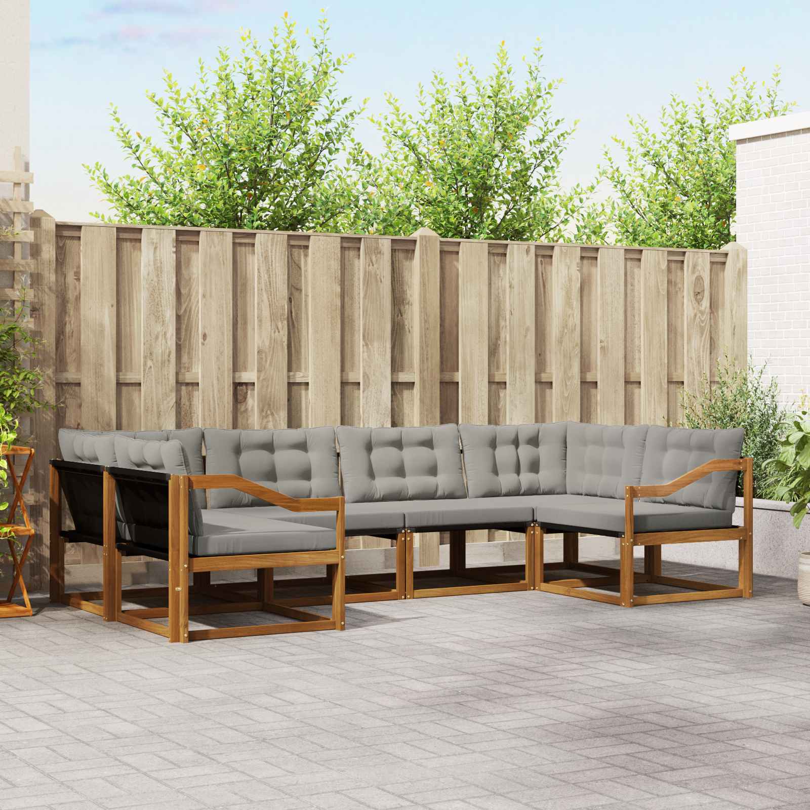 vidaXL Buiten bankenset met kussen 6 pcs Natuurlijk en Crème