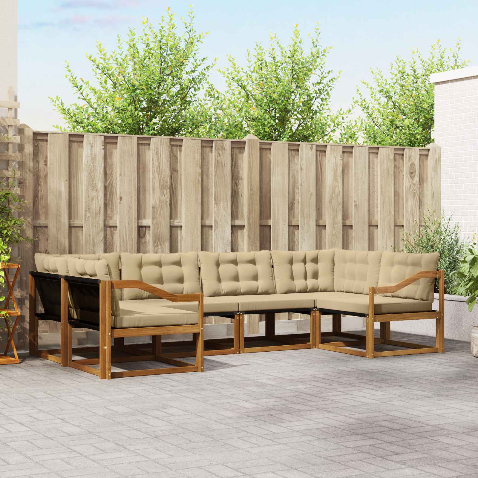vidaXL Buiten bankenset met kussen 6 pcs Natuurlijk en Crème