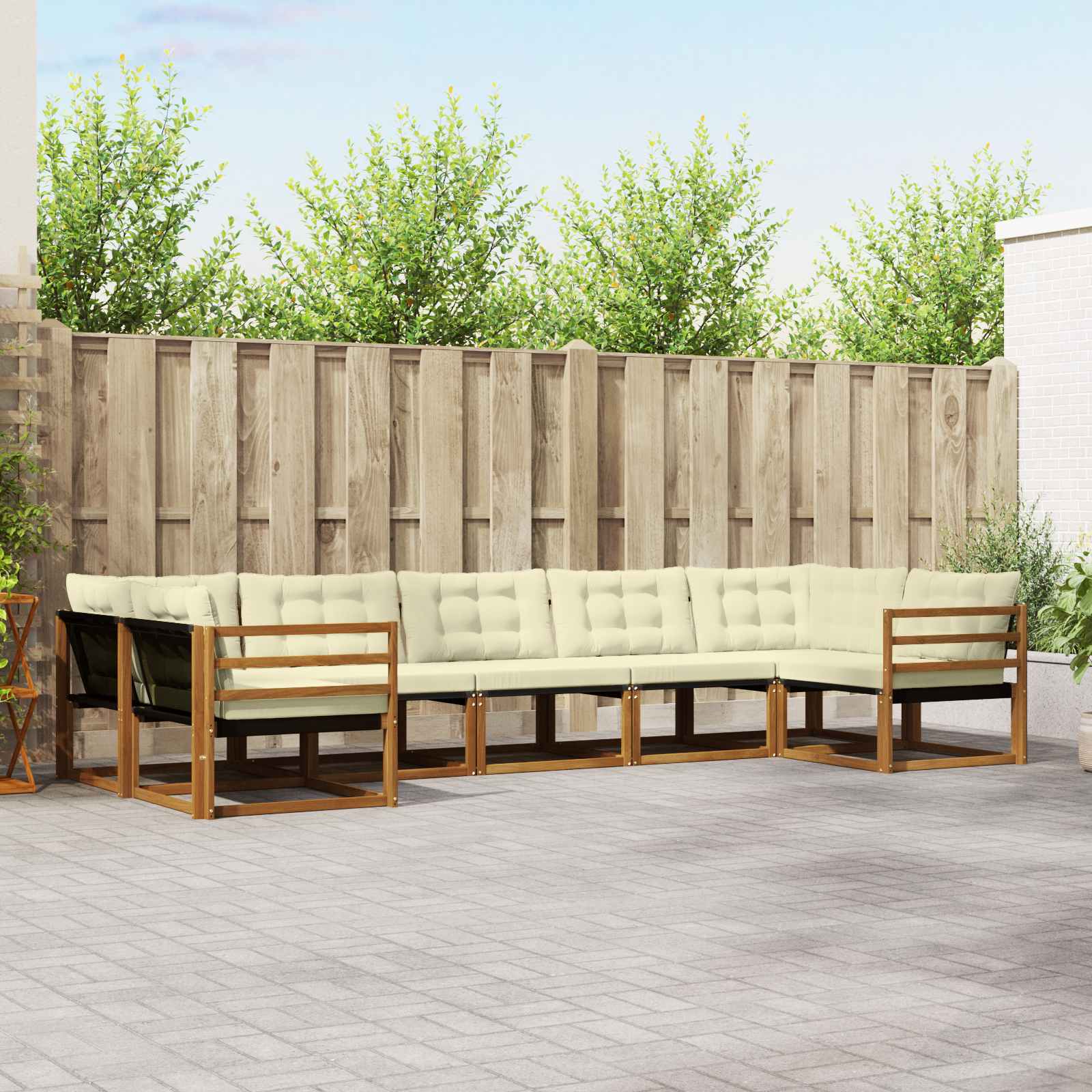 vidaXL Buiten bankenset met kussen 7 pcs Natuurlijk en Crème