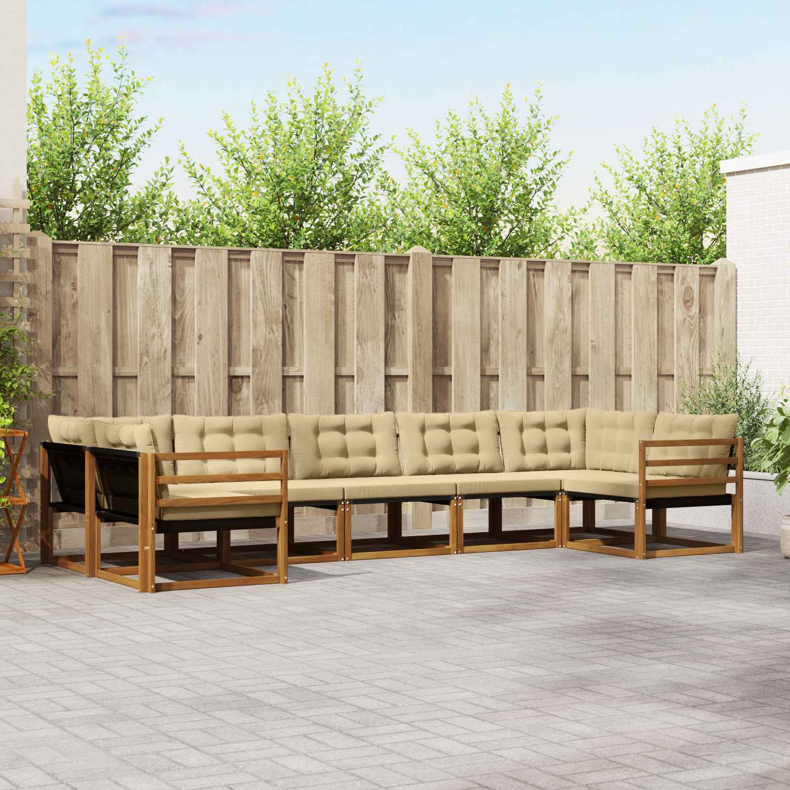 vidaXL Buiten bankenset met kussen 7 pcs Natuurlijk en Crème