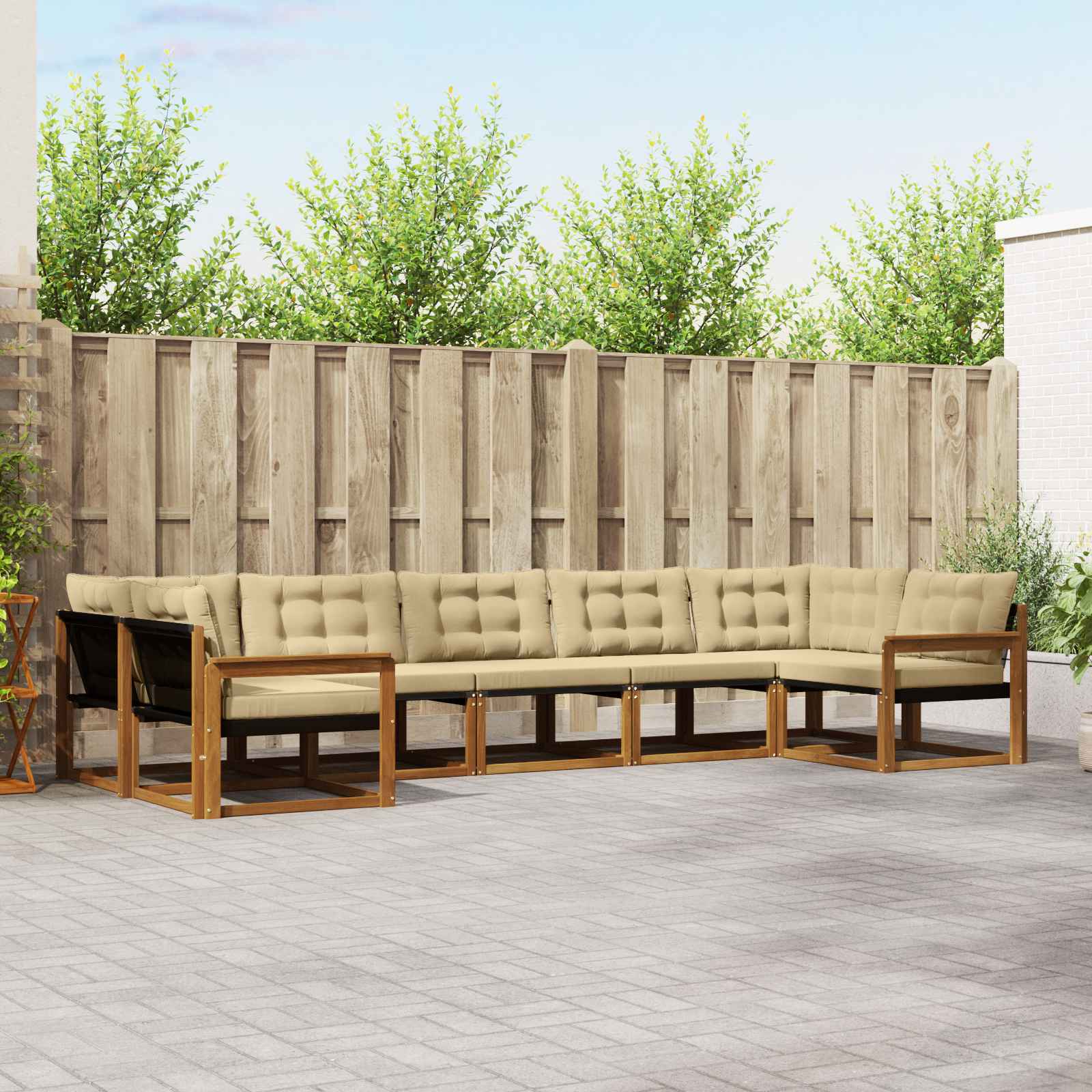 vidaXL Buiten bankenset met kussen 7 pcs Natuurlijk en Crème
