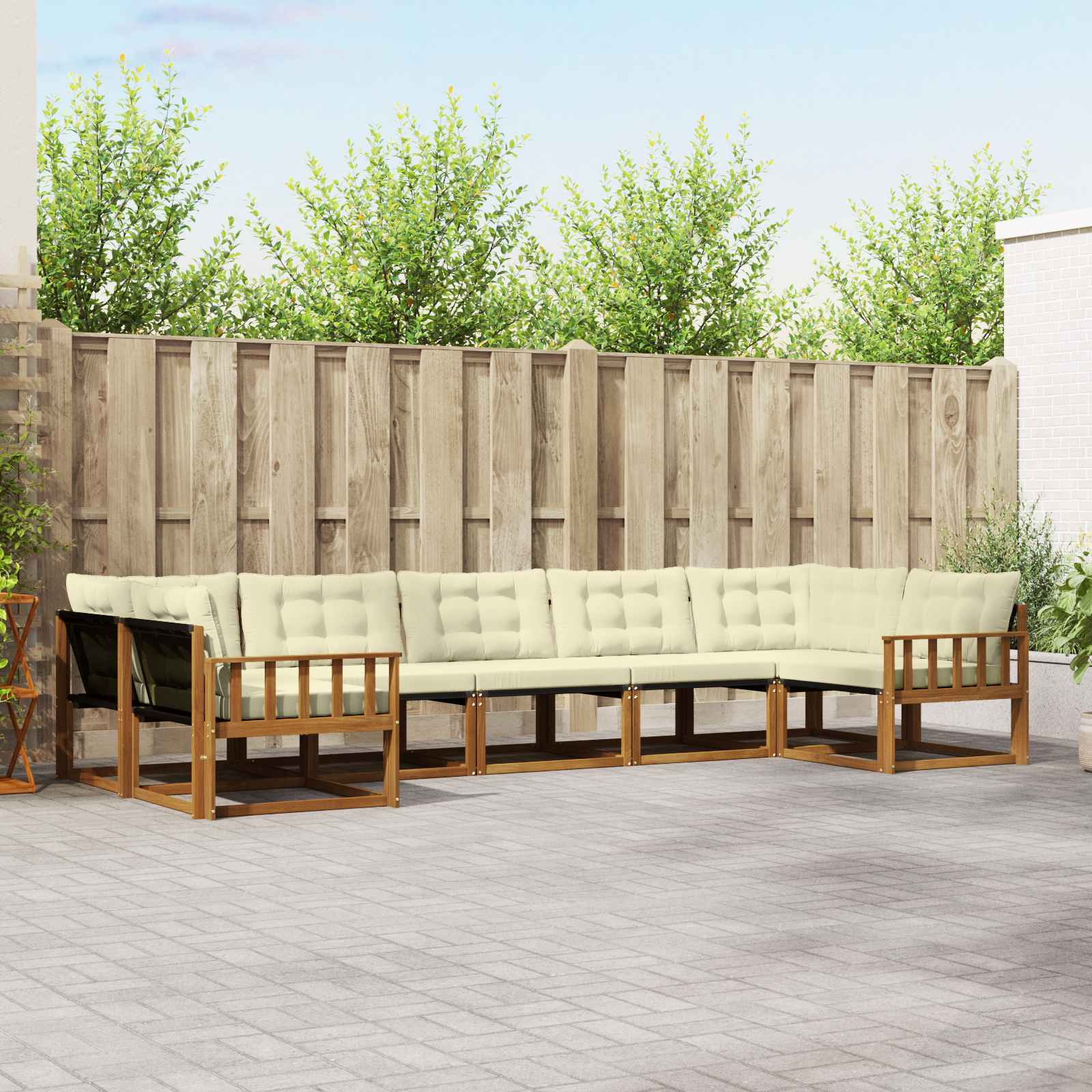 vidaXL Buiten bankenset met kussen 7 pcs Natuurlijk en Crème