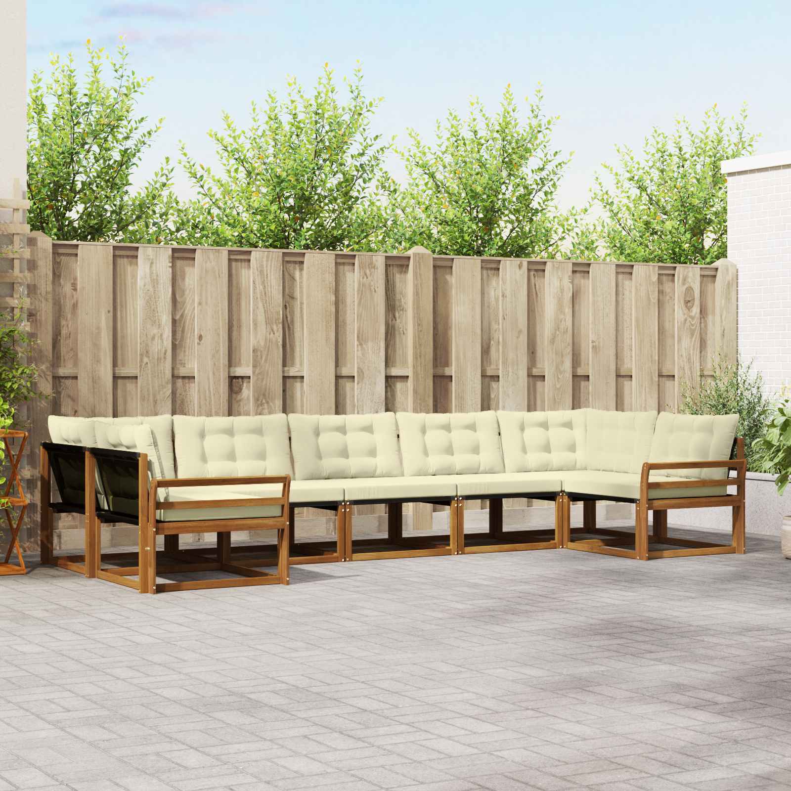 vidaXL Buiten bankenset met kussen 7 pcs Natuurlijk en Crème