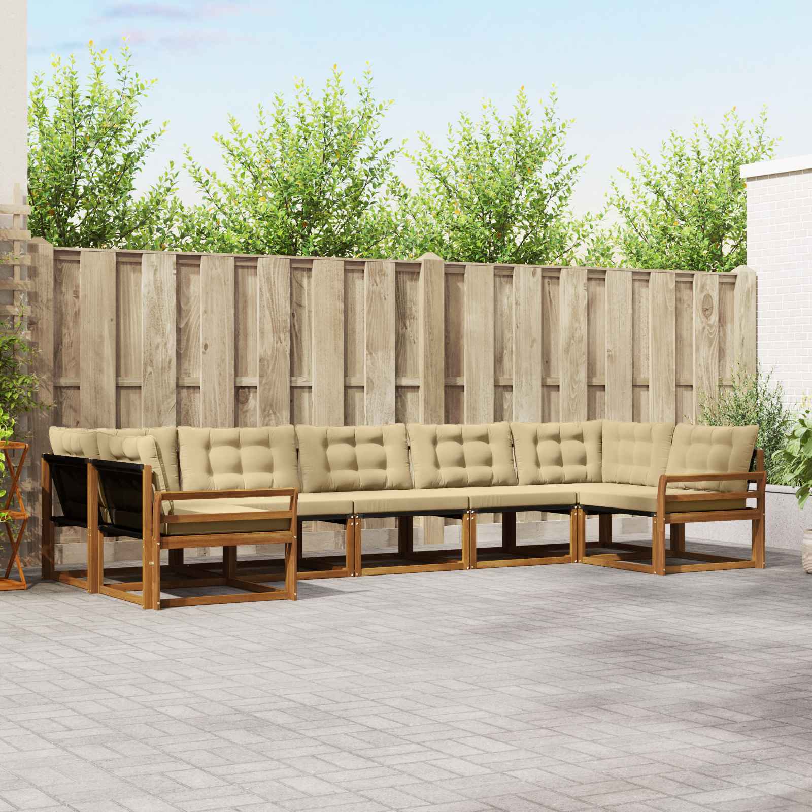 vidaXL Buiten bankenset met kussen 7 pcs Natuurlijk en Crème