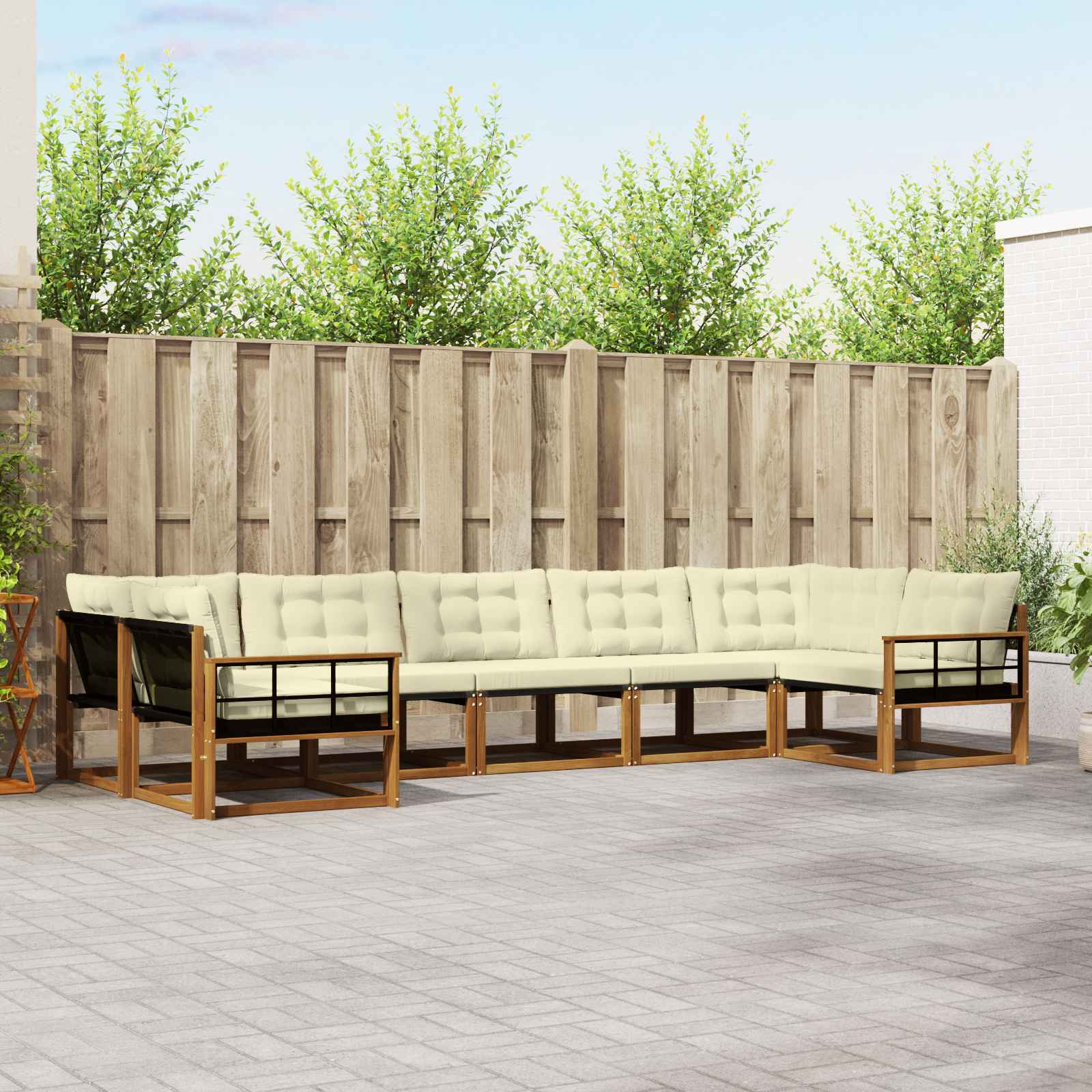 vidaXL Buiten bankenset met kussen 7 pcs Natuurlijk en Crème