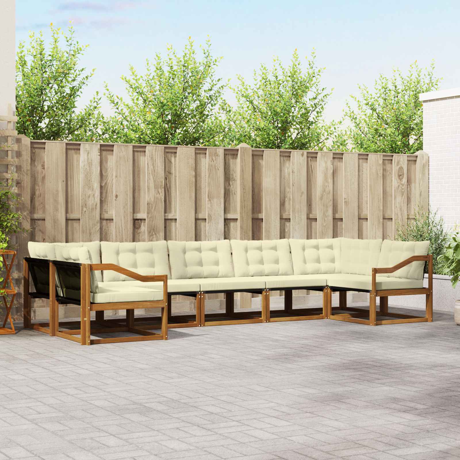 vidaXL Buiten bankenset met kussen 7 pcs Natuurlijk en Crème