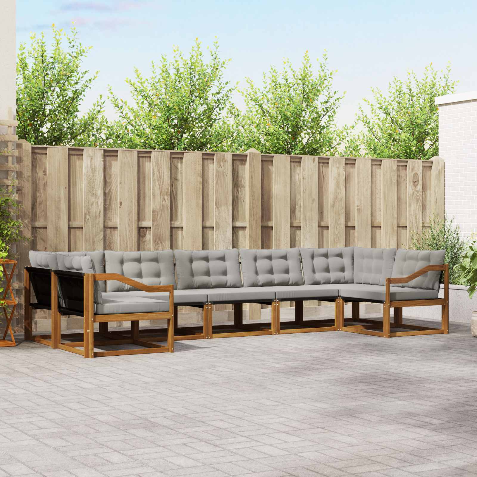 vidaXL Buiten bankenset met kussen 7 pcs Natuurlijk en Crème