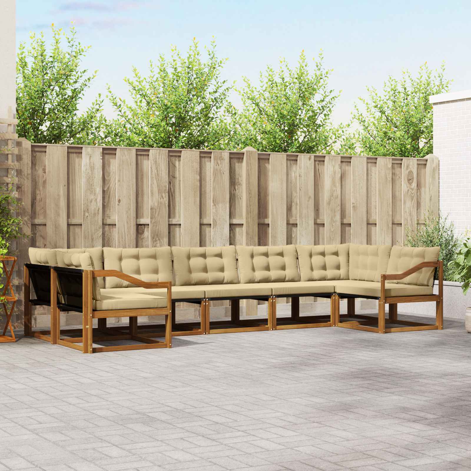 vidaXL Buiten bankenset met kussen 7 pcs Natuurlijk en Crème