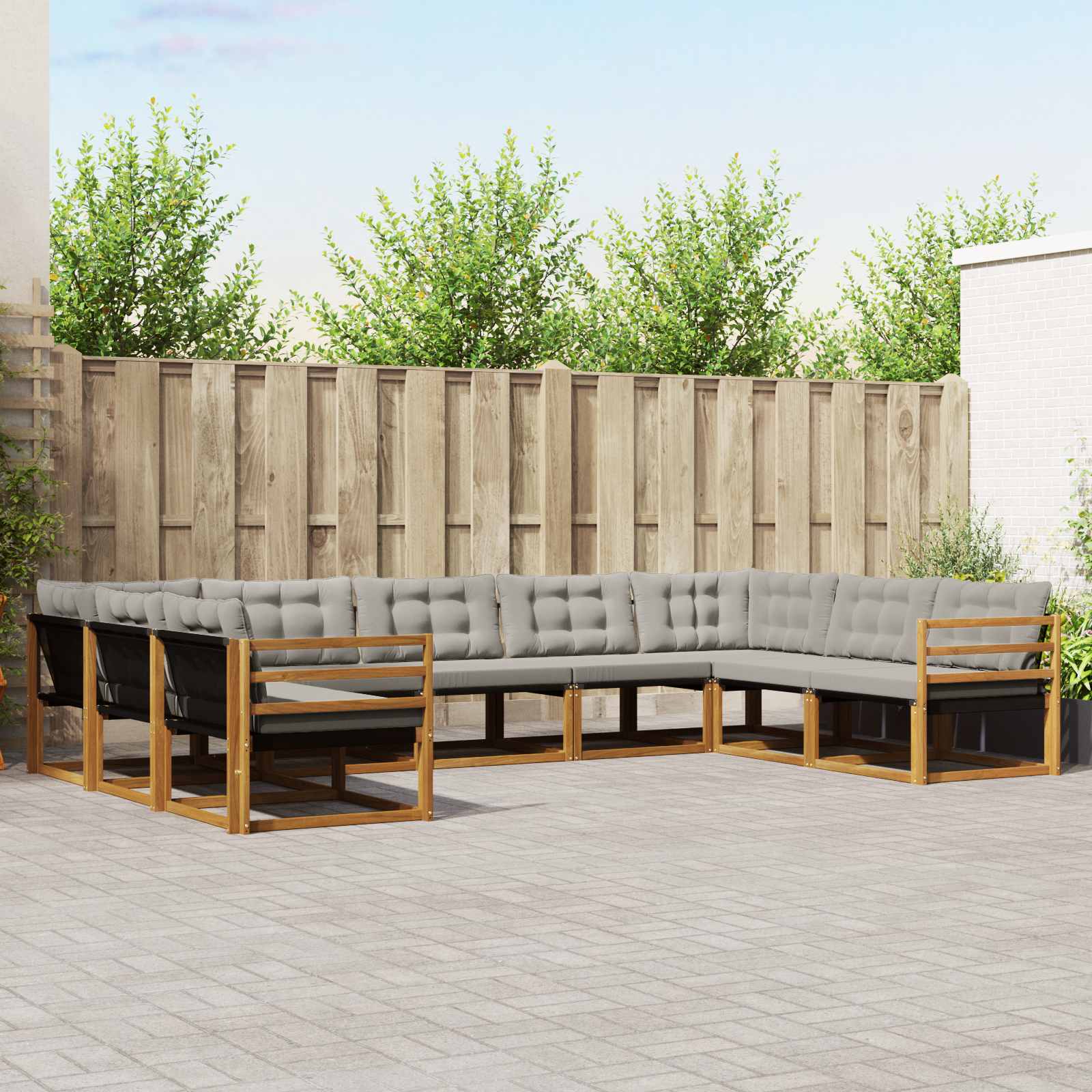 vidaXL Buiten bankenset met kussen 9 pcs Natuurlijk en Crème