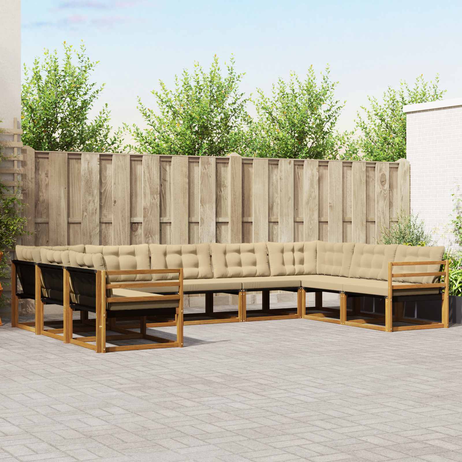 vidaXL Buiten bankenset met kussen 9 pcs Natuurlijk en Crème