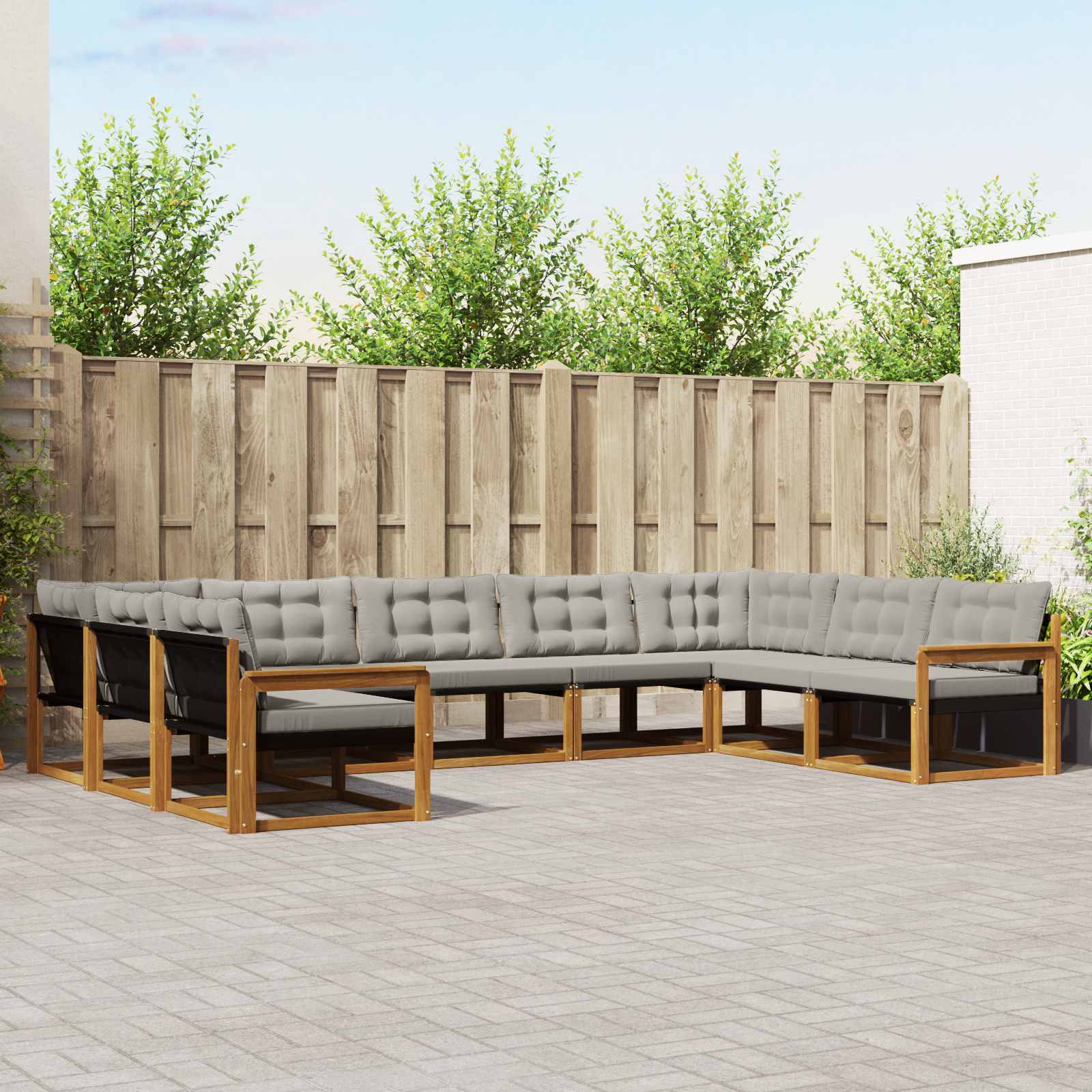 vidaXL Buiten bankenset met kussen 9 pcs Natuurlijk en Crème