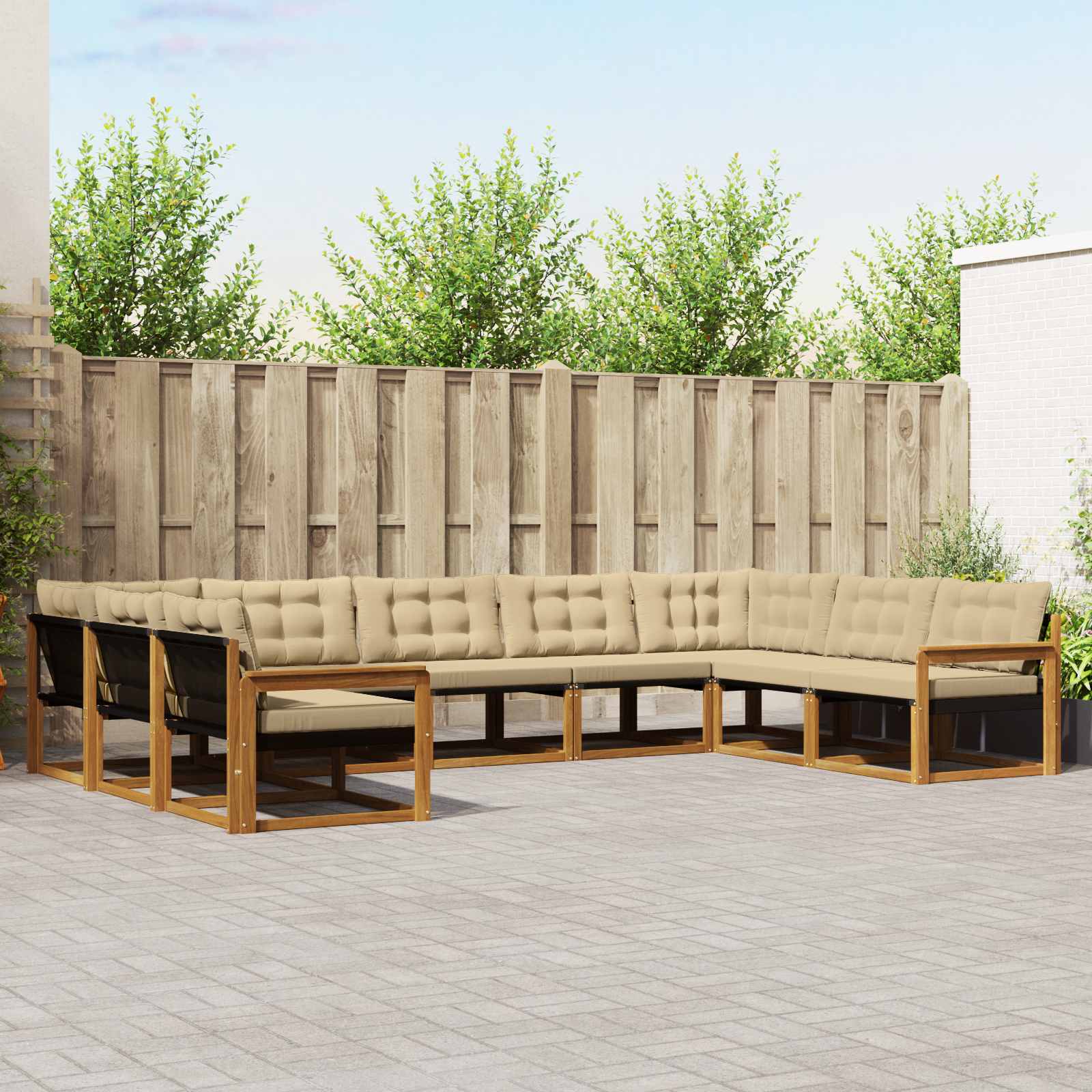 vidaXL Buiten bankenset met kussen 9 pcs Natuurlijk en Crème