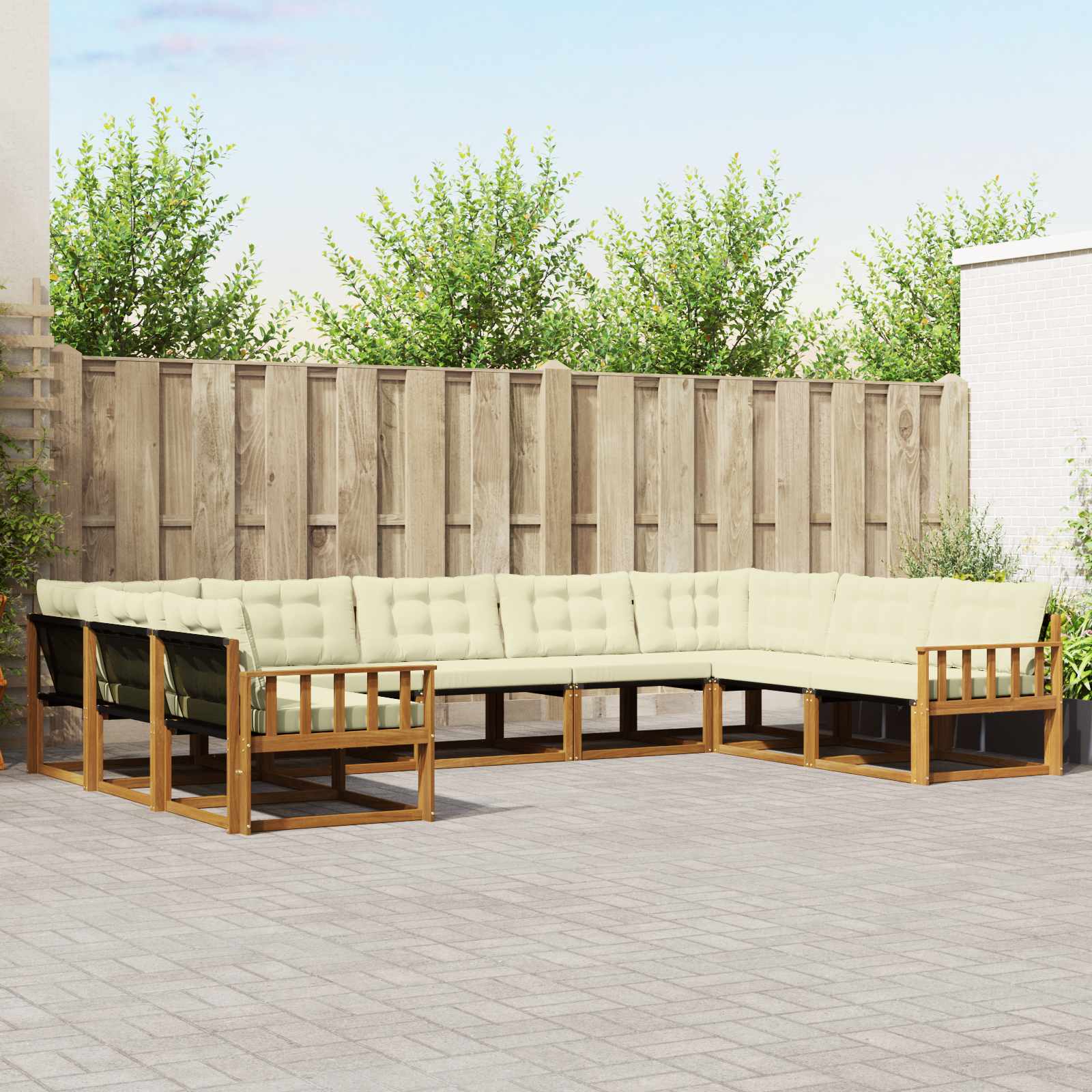 vidaXL Buiten bankenset met kussen 9 pcs Natuurlijk en Crème