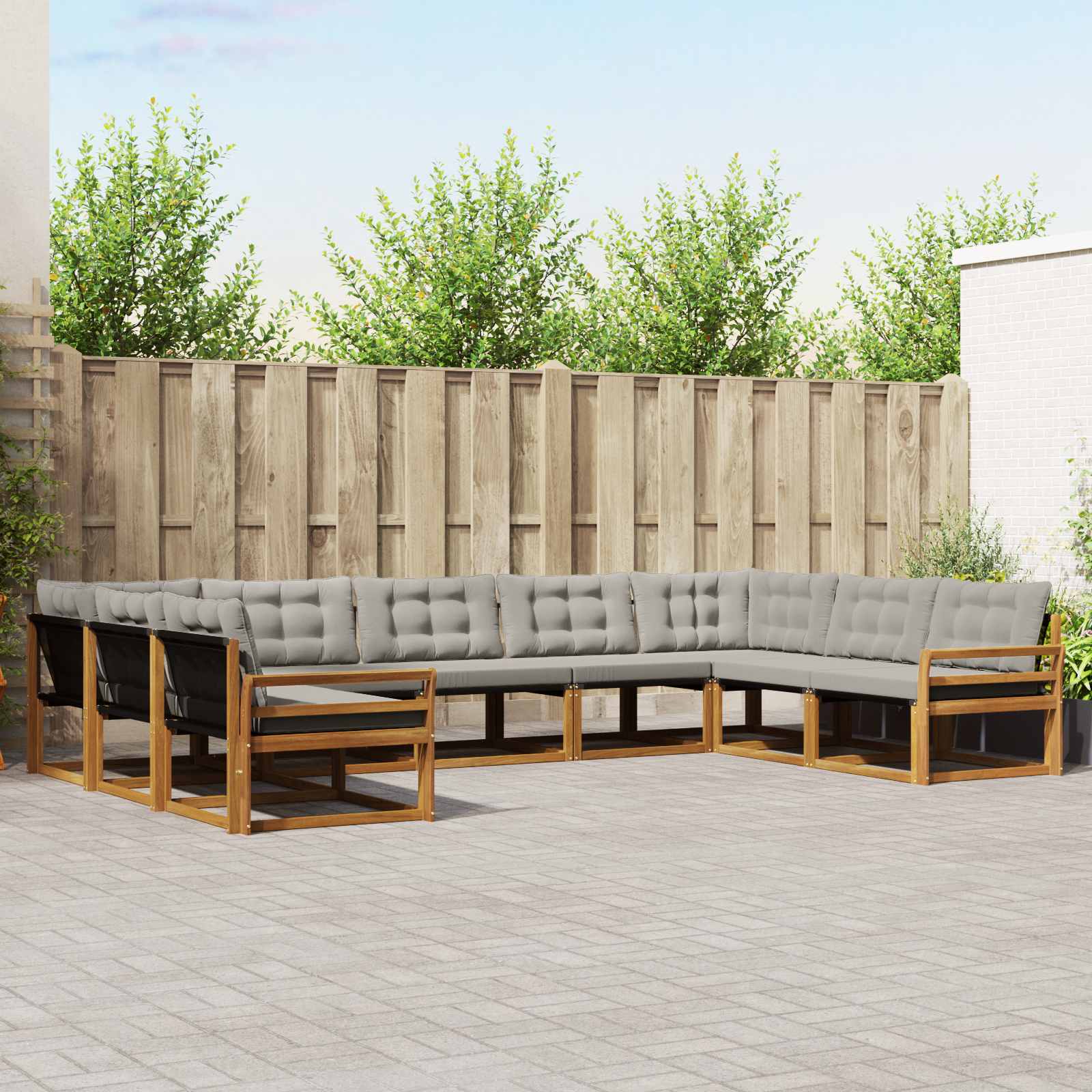 vidaXL Buiten bankenset met kussen 9 pcs Natuurlijk en Crème
