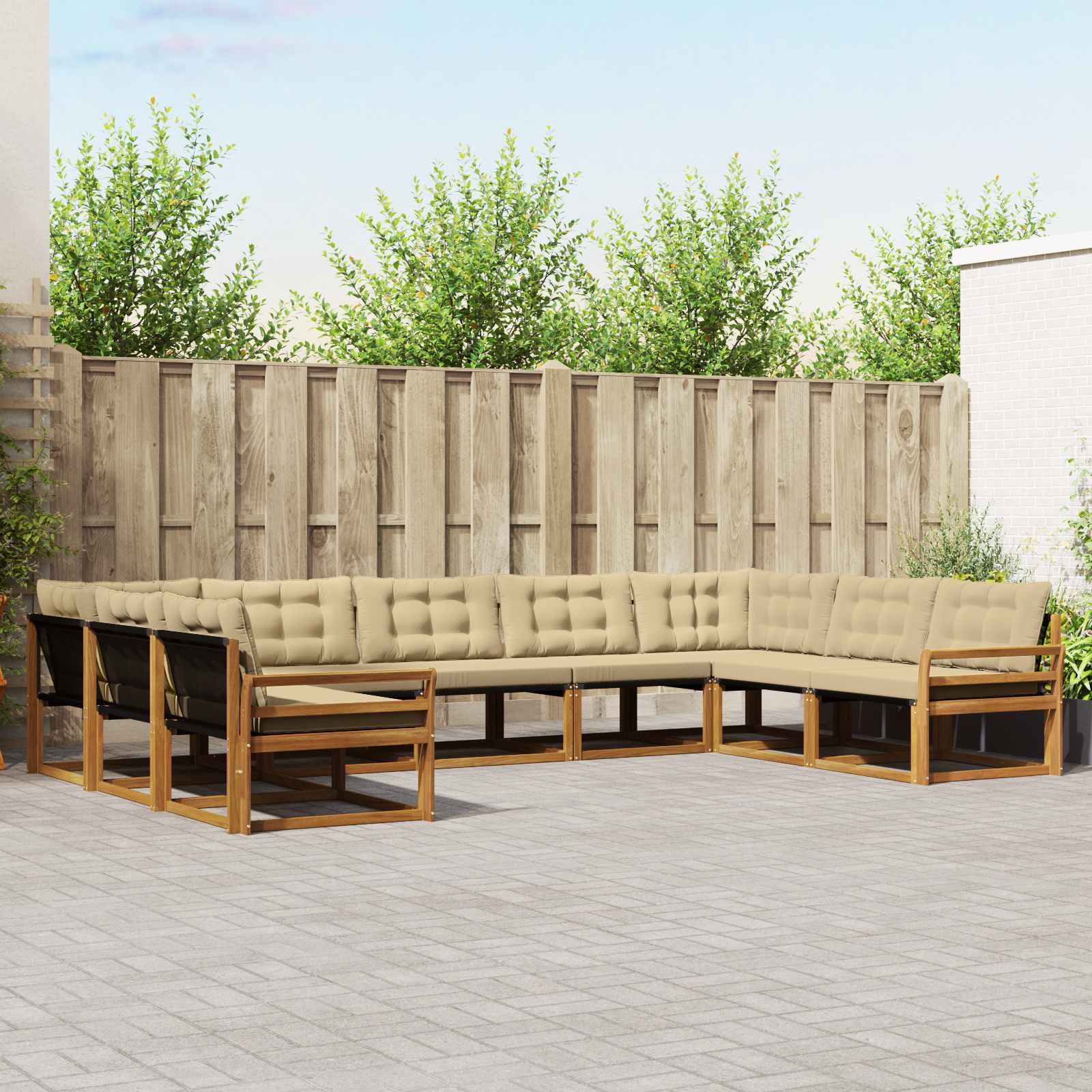vidaXL Buiten bankenset met kussen 9 pcs Natuurlijk en Crème