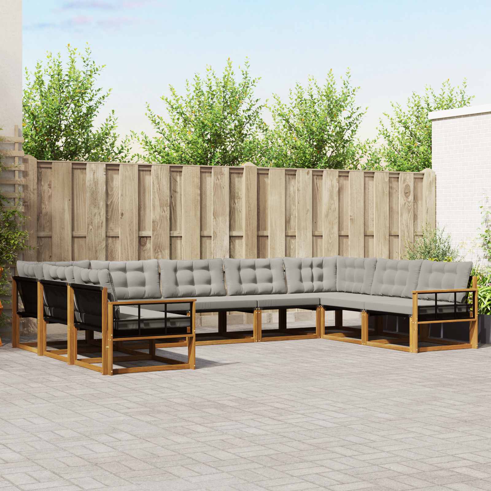 vidaXL Buiten bankenset met kussen 9 pcs Natuurlijk en Crème