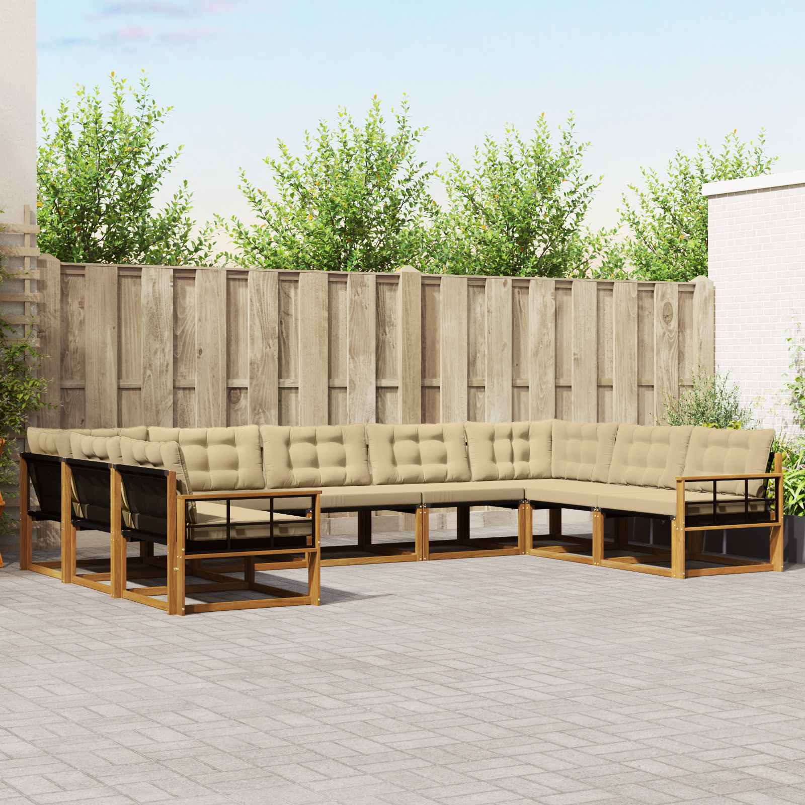vidaXL Buiten bankenset met kussen 9 pcs Natuurlijk en Crème