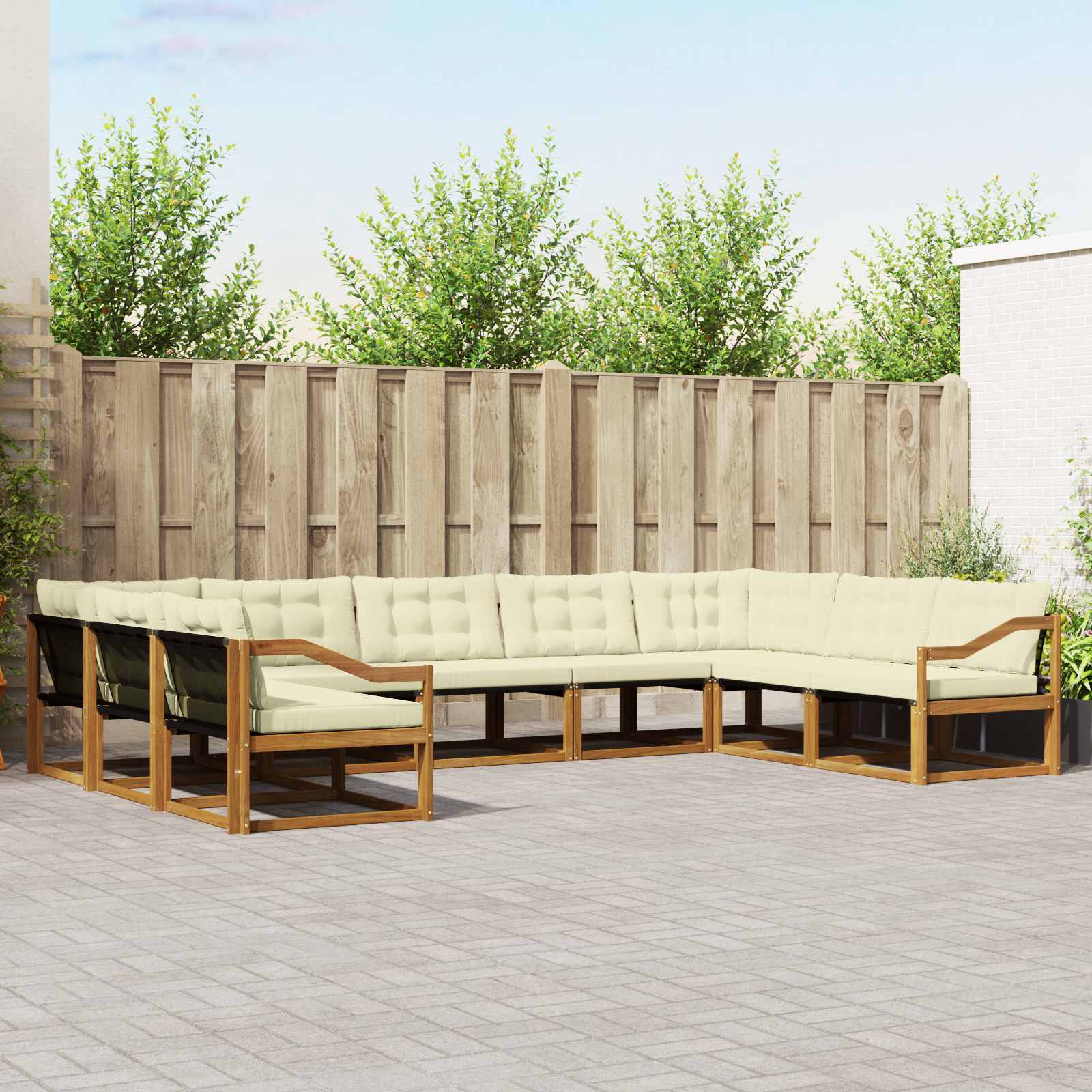vidaXL Buiten bankenset met kussen 9 pcs Natuurlijk en Crème