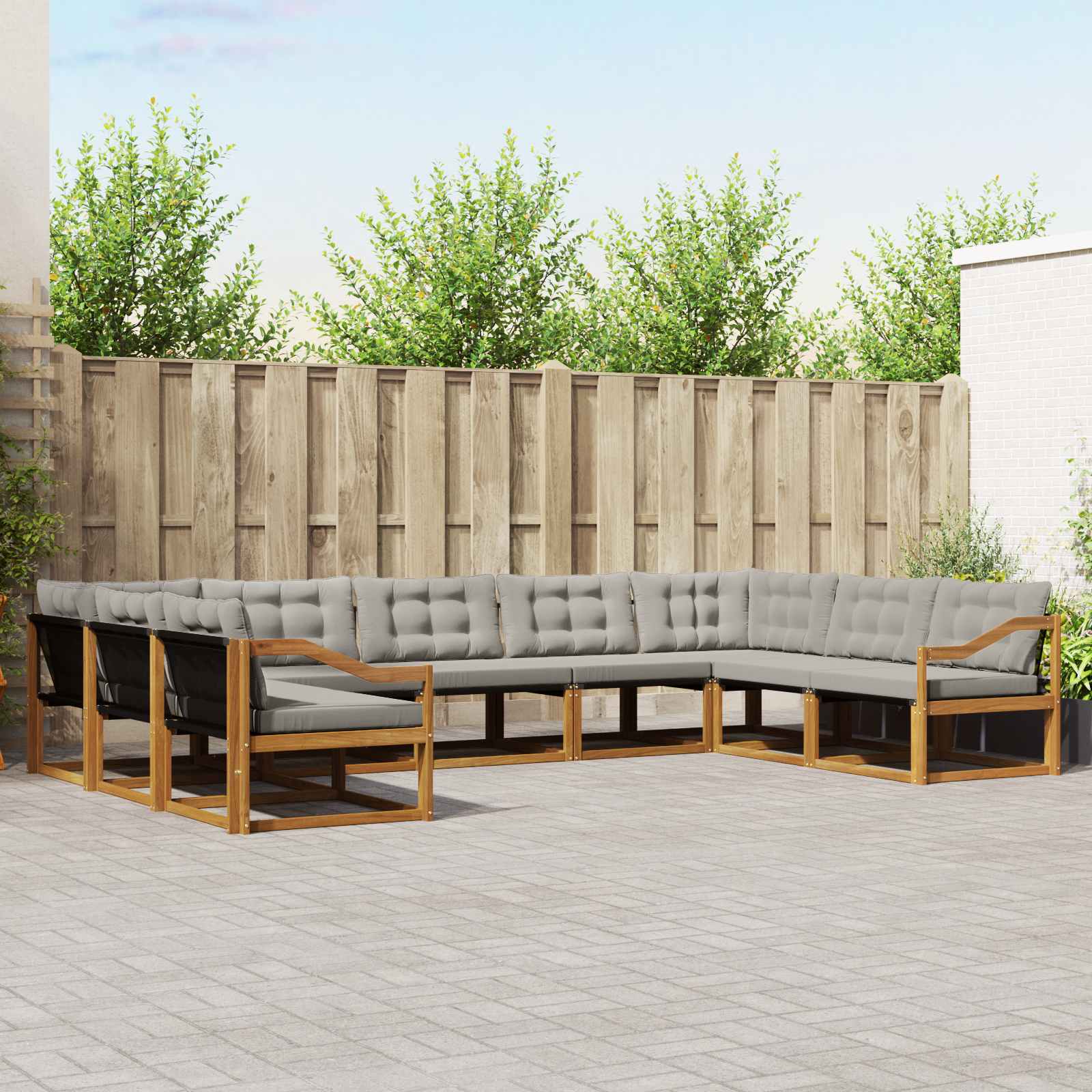 vidaXL Buiten bankenset met kussen 9 pcs Natuurlijk en Crème
