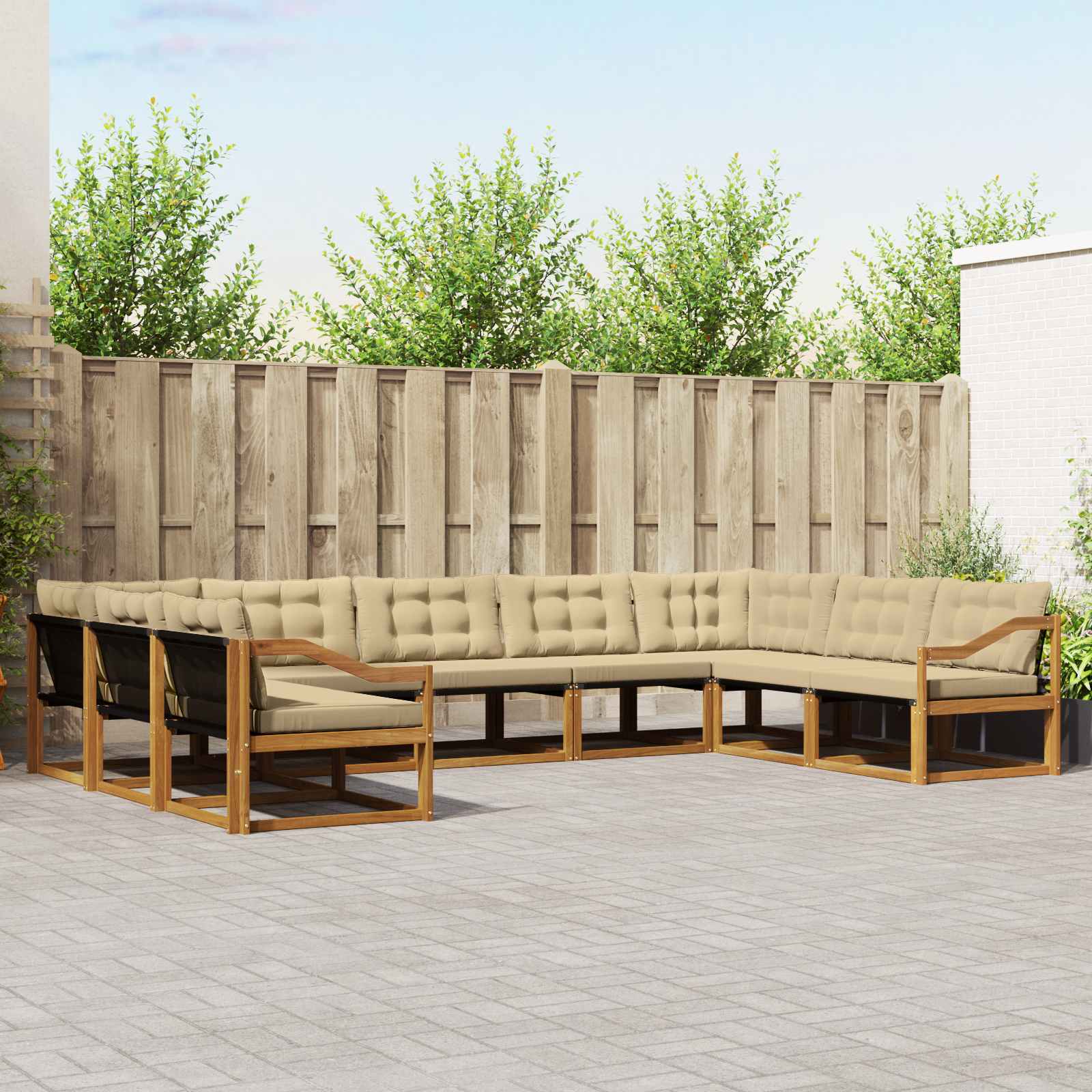 vidaXL Buiten bankenset met kussen 9 pcs Natuurlijk en Crème