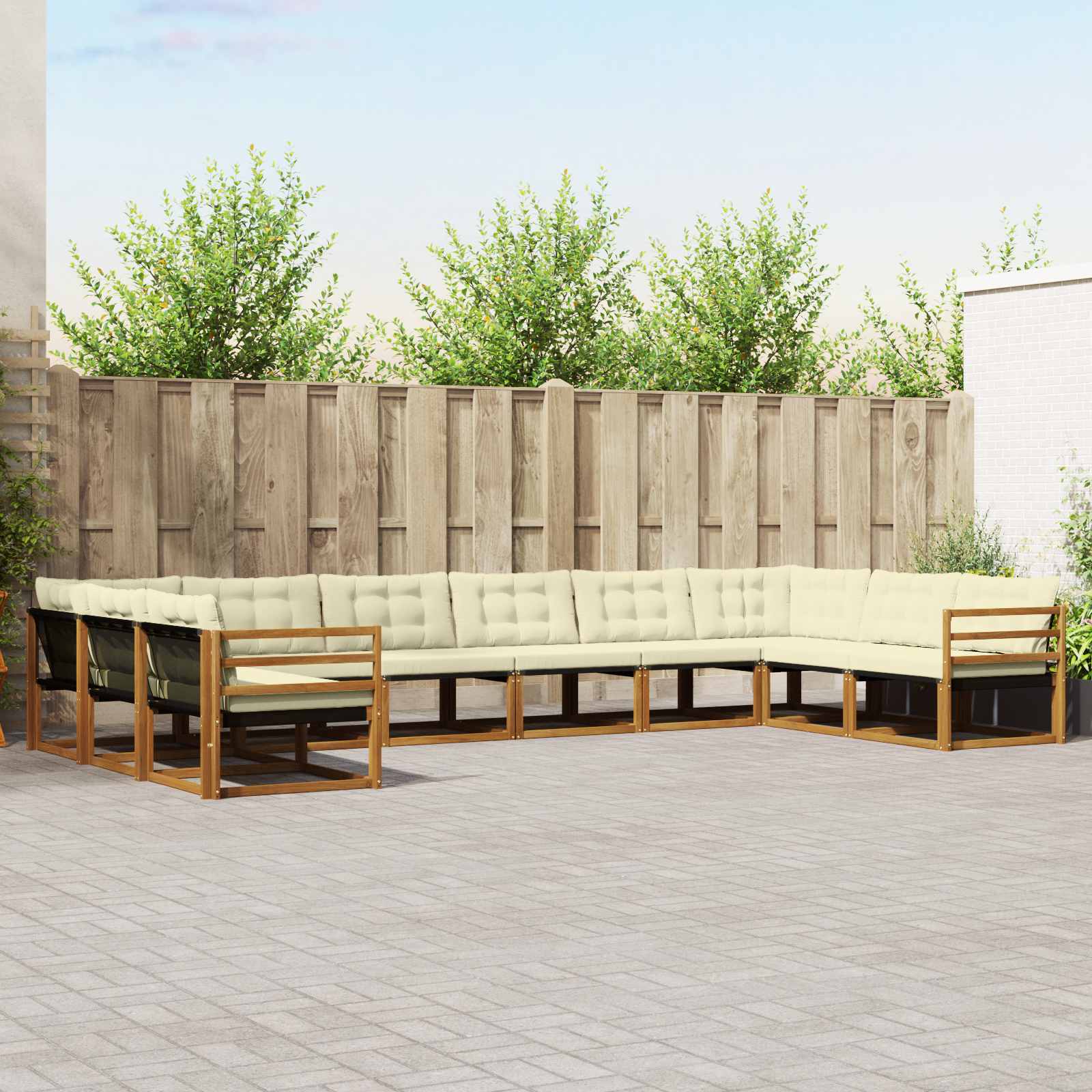 vidaXL Buiten bankenset met kussen 10 pcs Natuurlijk en Crème