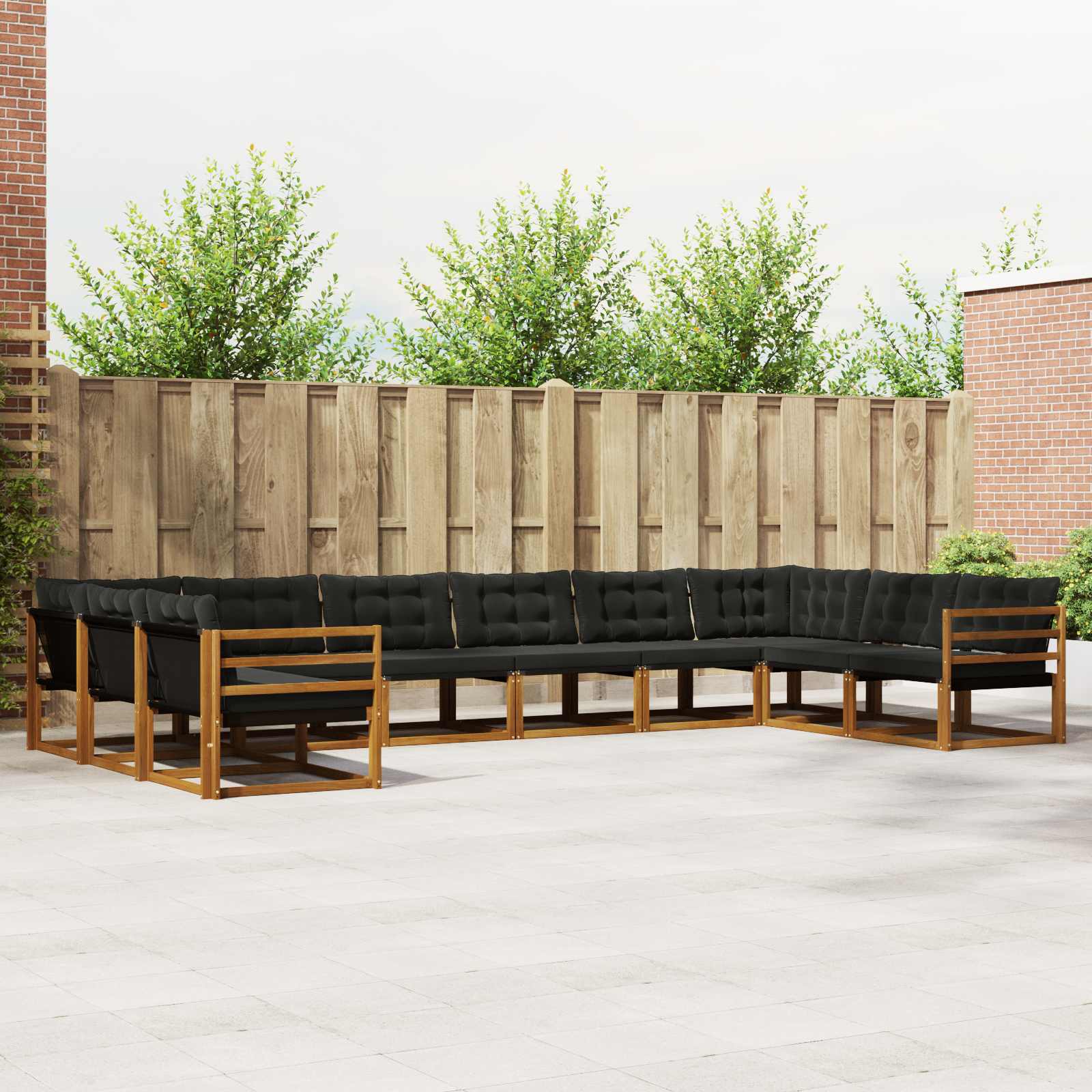 vidaXL Buiten bankenset met kussen 10 pcs Natuurlijk en Crème