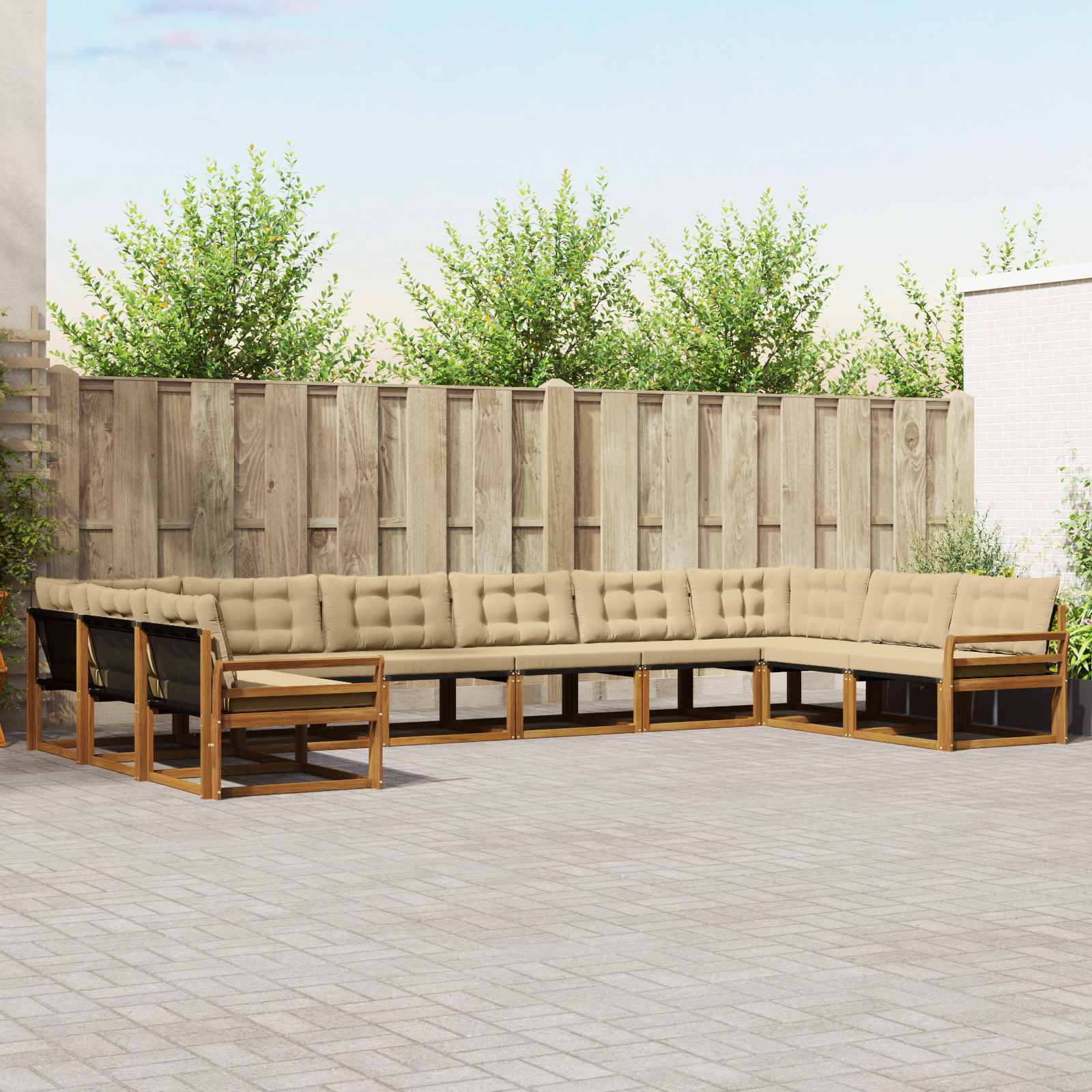 vidaXL Buiten bankenset met kussen 10 pcs Natuurlijk en Crème