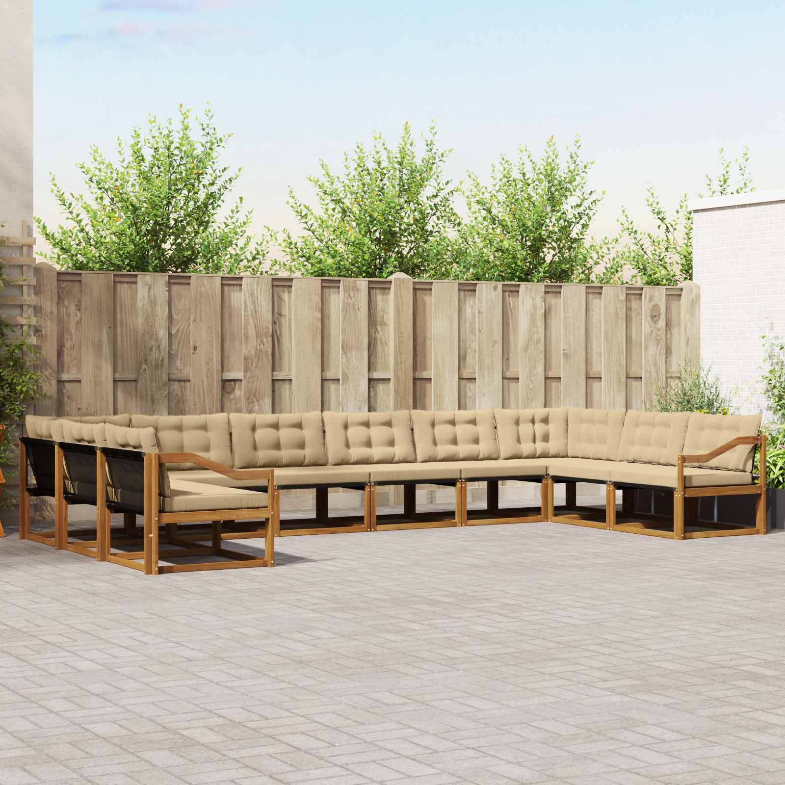 vidaXL Buiten bankenset met kussen 10 pcs Natuurlijk en Crème